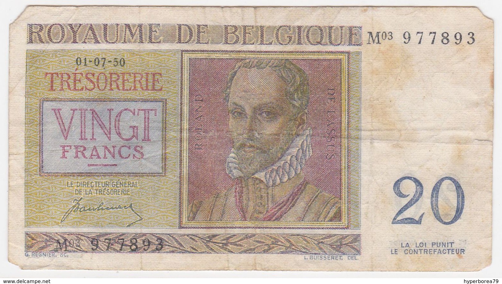 Belgium P 132 A - 20 Francs 1.7.1950 - Fine - 20 Francos