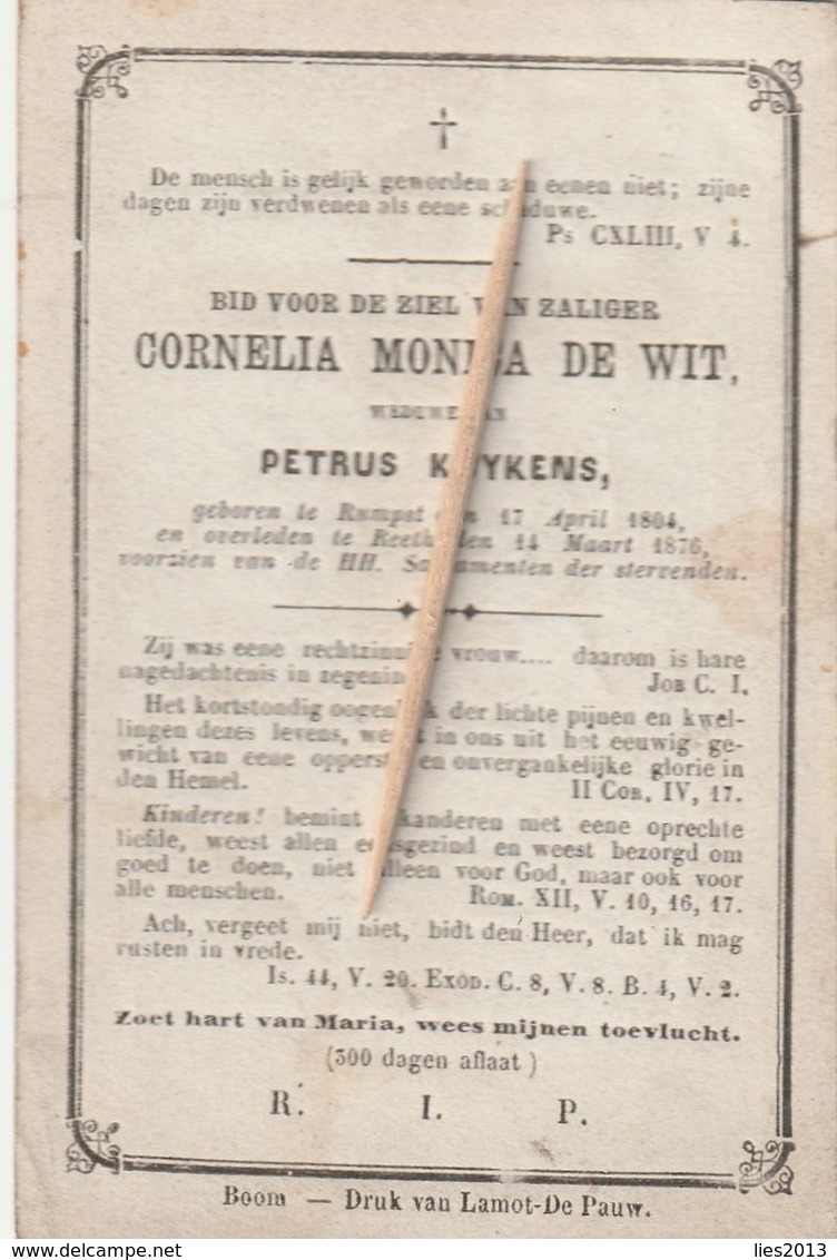 Rumst, Rumpst, Reet, 1876, Cornelia De Wit, Kuykens - Religión & Esoterismo