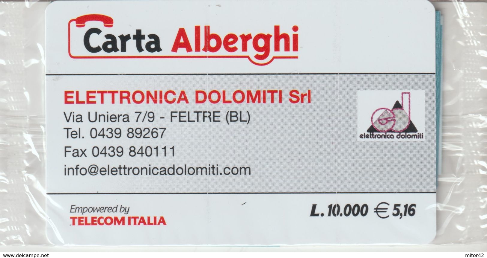 60-Carta Alberghii-Elettronica Dolomiti-Feltre (BL)-Nuova In Confezione Originale - Other & Unclassified