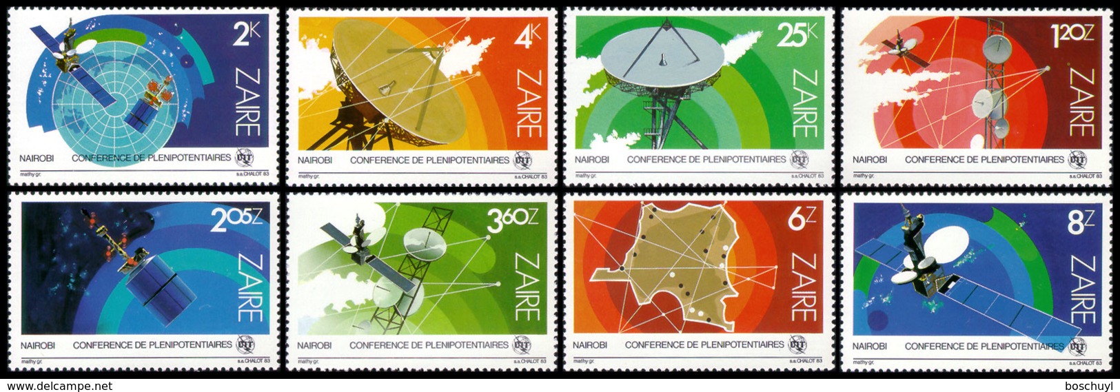 Zaire, 1983, International Telecommunication Union, ITU, Satellites, United Nations, MNH, Michel 822-829 - Sonstige & Ohne Zuordnung