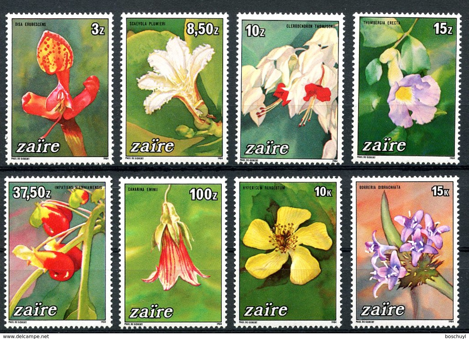 Zaire, 1984, Flowers, Flora, Nature, MNH, Michel 853-860 - Sonstige & Ohne Zuordnung