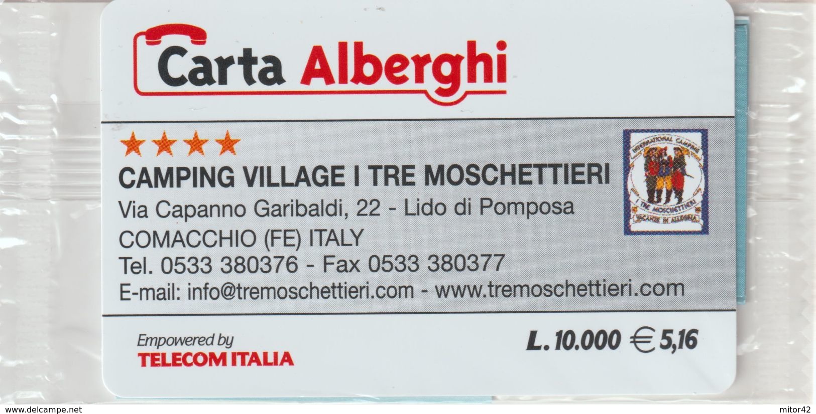 66-Carta Alberghi-Camping Village I Tre Moschettieri-Comacchio (FE)-Nuova In Confezione Originale - Usages Spéciaux