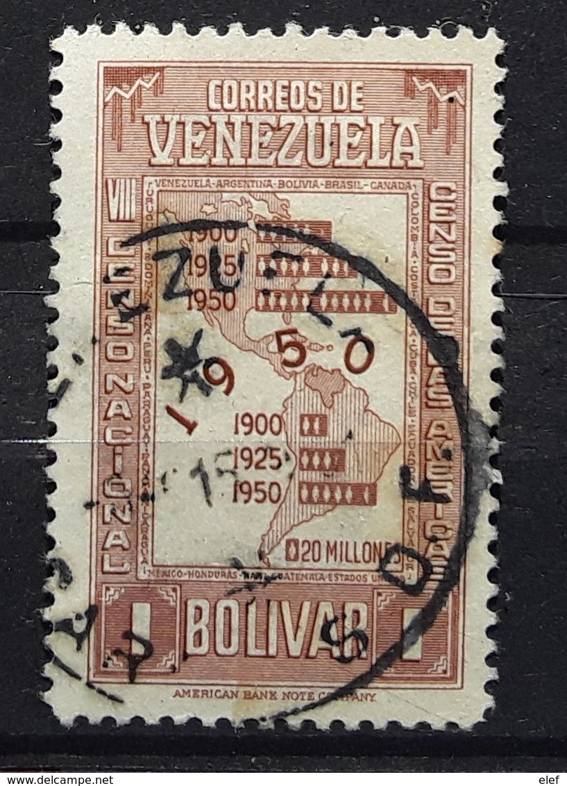 VENEZUELA 1950, Censo Nacional Recensement  Yvert 309, 1 Bolivar Brun Lilas Obl TB - Venezuela