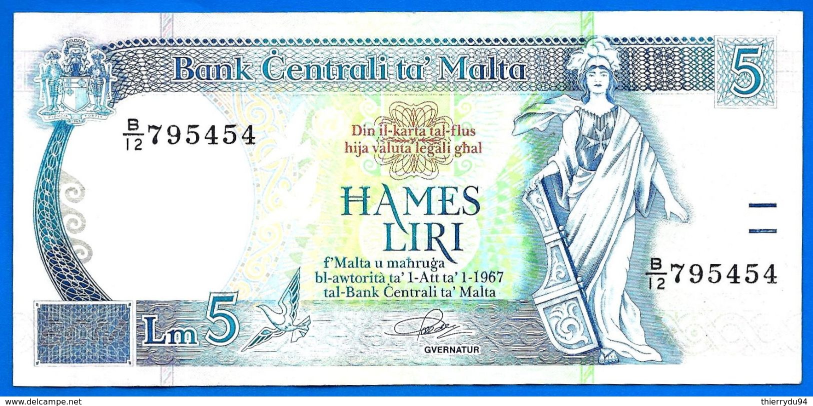 Malte 5 Liri 1994 Loi De 1967 Serie B 12 Malta Que Prix + Port Billet Paypal Bitcoin OK - Malta