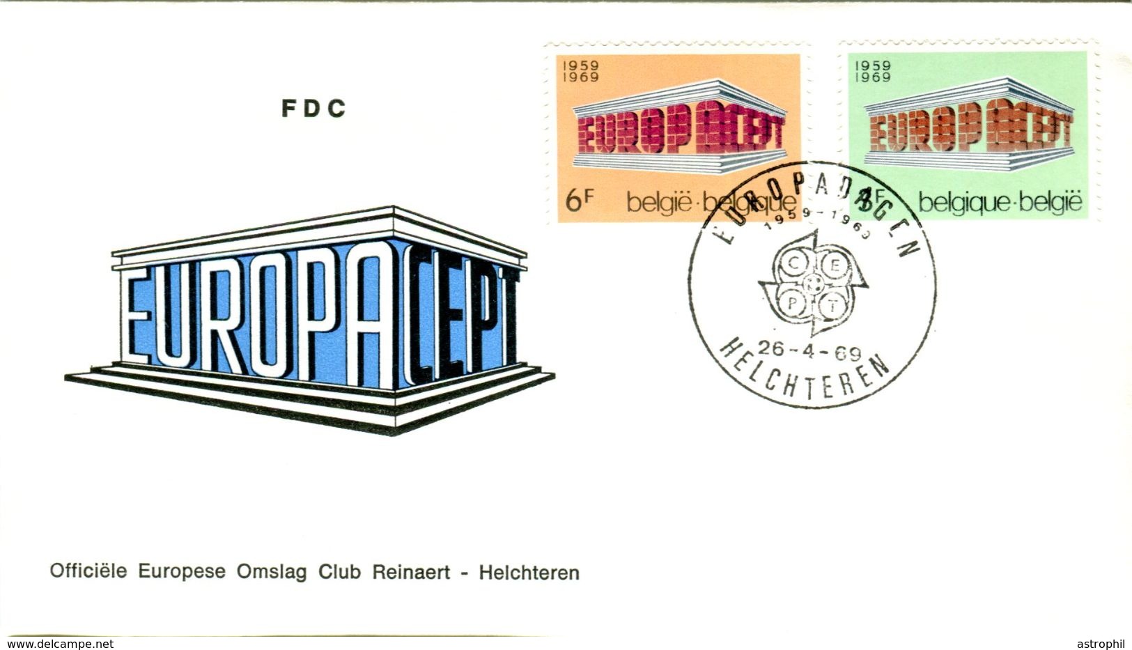 14169036 BE 19690426 Hechteren; Europa, CEPT Conf. Adm. Postes ; Fdc Cob1489-1490 - 1961-1970