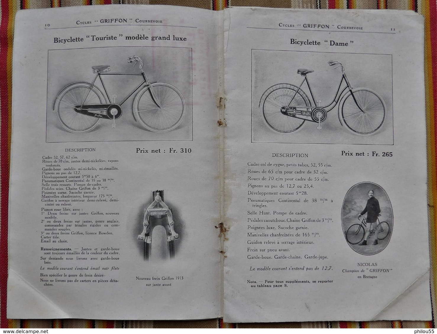 92 COURBEVOIE 75 Paris 17e 51 SEZANNE  F. MAYET Catalogue GRIFFON 1913 Cycles Motocyclettes Etat