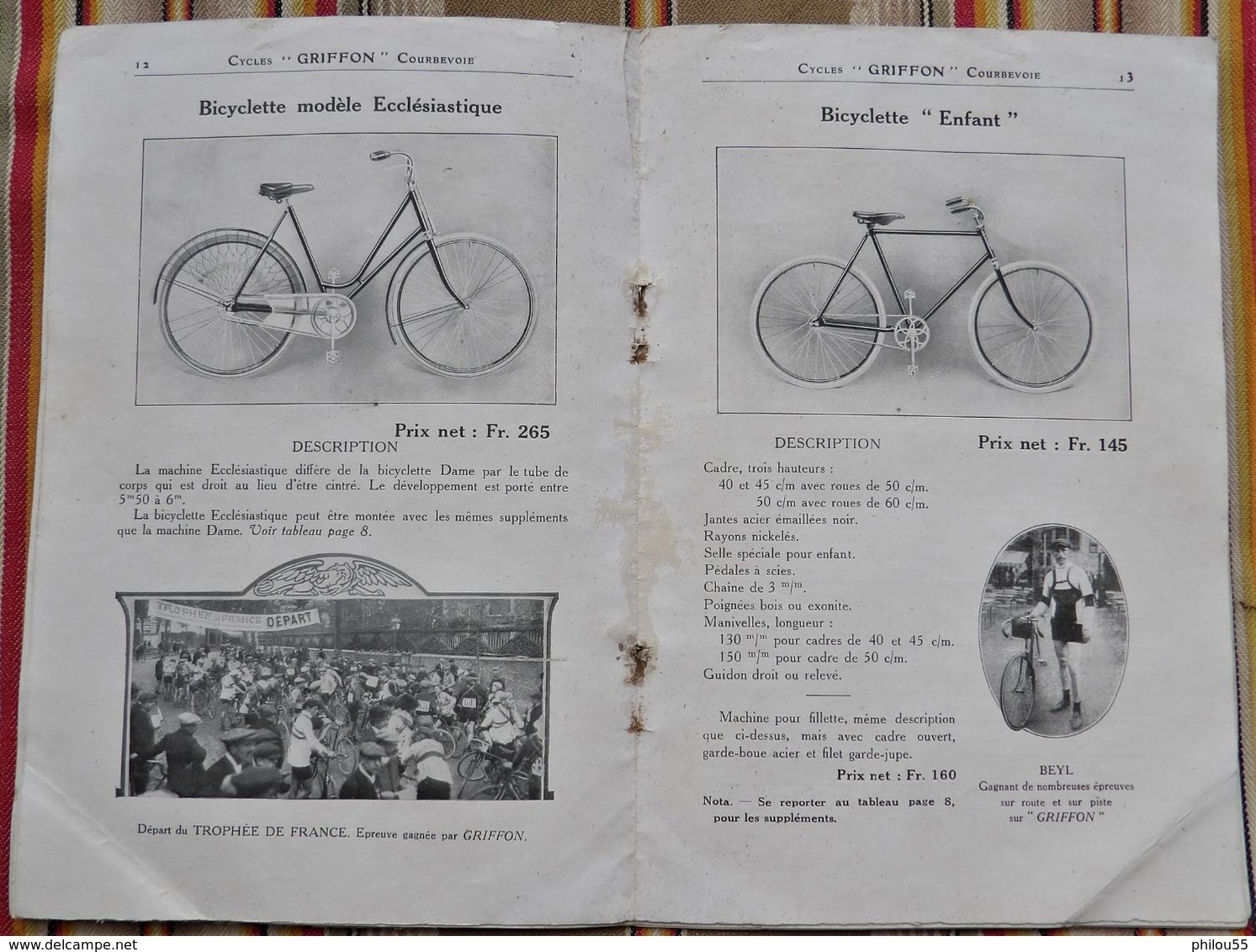 92 COURBEVOIE 75 Paris 17e 51 SEZANNE  F. MAYET Catalogue GRIFFON 1913 Cycles Motocyclettes Etat