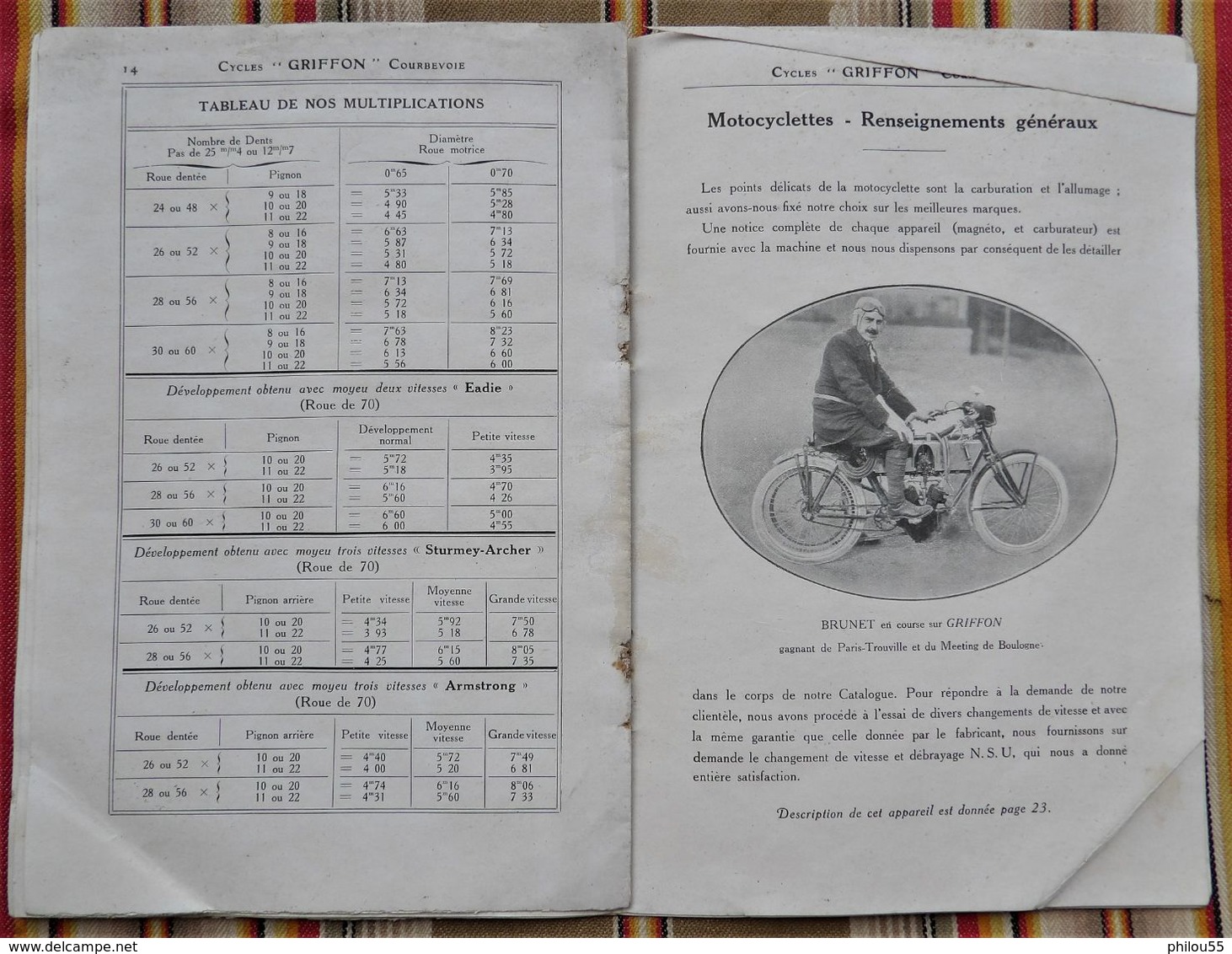92 COURBEVOIE 75 Paris 17e 51 SEZANNE  F. MAYET Catalogue GRIFFON 1913 Cycles Motocyclettes Etat