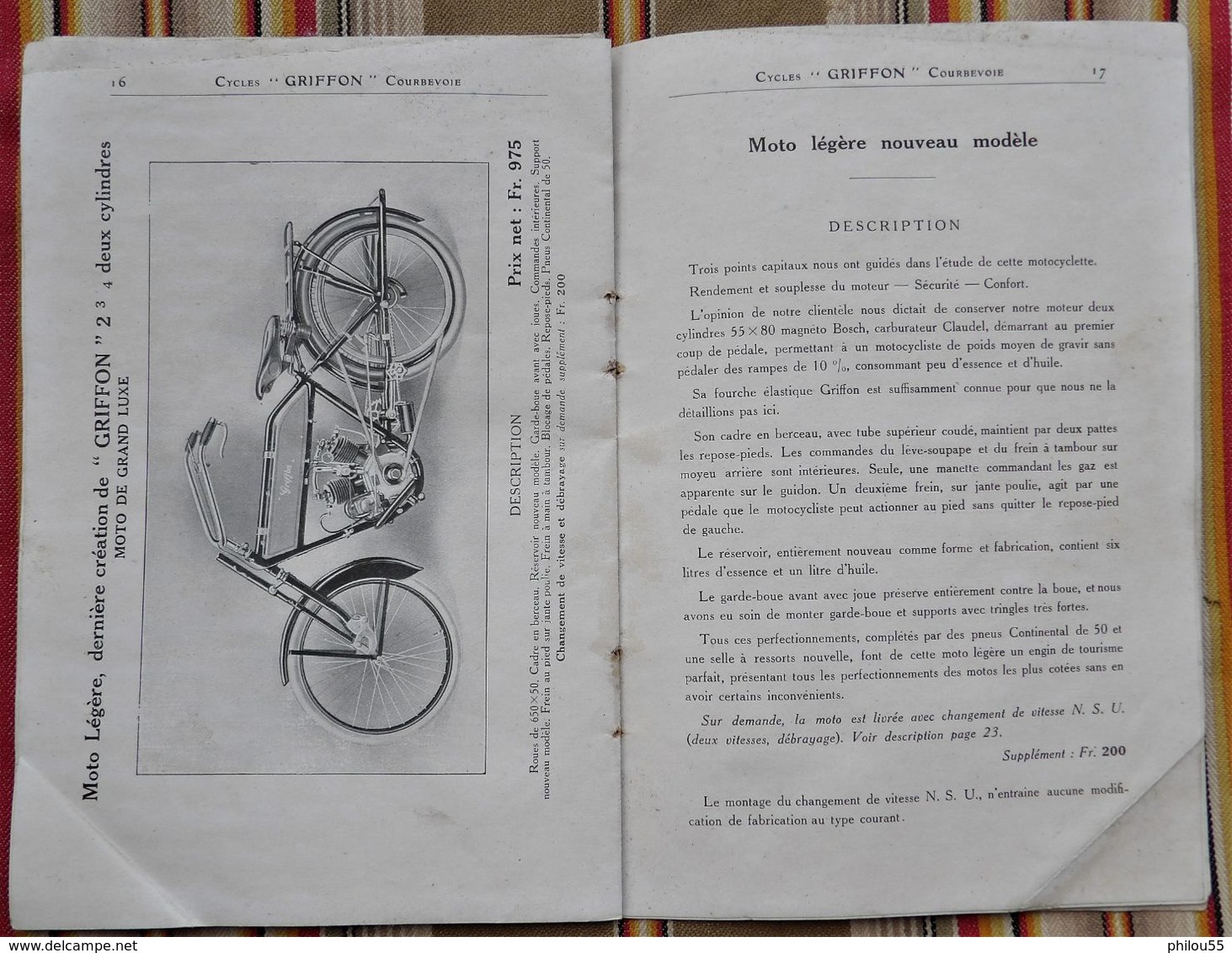 92 COURBEVOIE 75 Paris 17e 51 SEZANNE  F. MAYET Catalogue GRIFFON 1913 Cycles Motocyclettes Etat