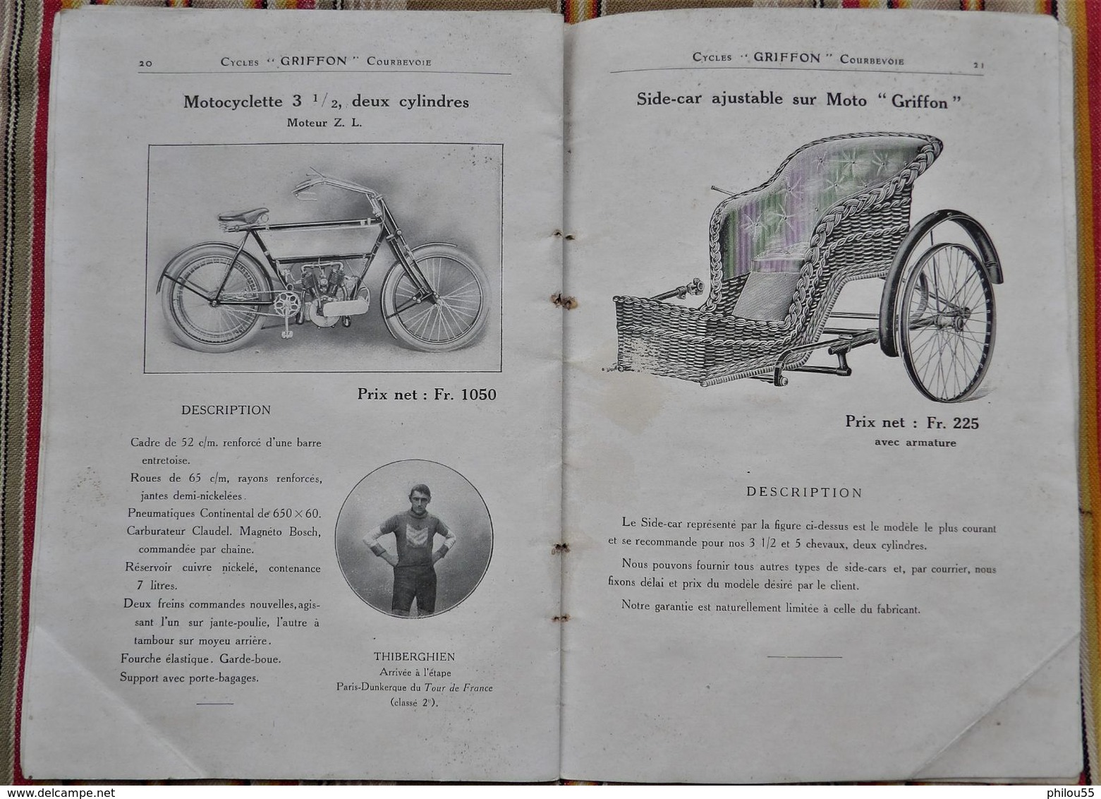 92 COURBEVOIE 75 Paris 17e 51 SEZANNE  F. MAYET Catalogue GRIFFON 1913 Cycles Motocyclettes Etat