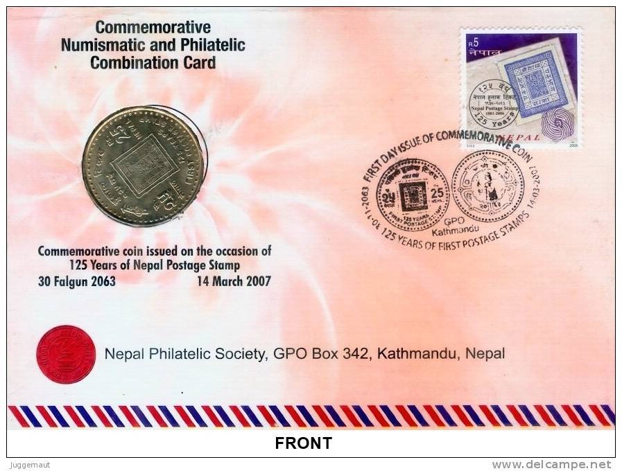 NEPAL Postage STAMP 125th ANNIV Commemorative COMBINATION CARD 2007 MINT - Münzen