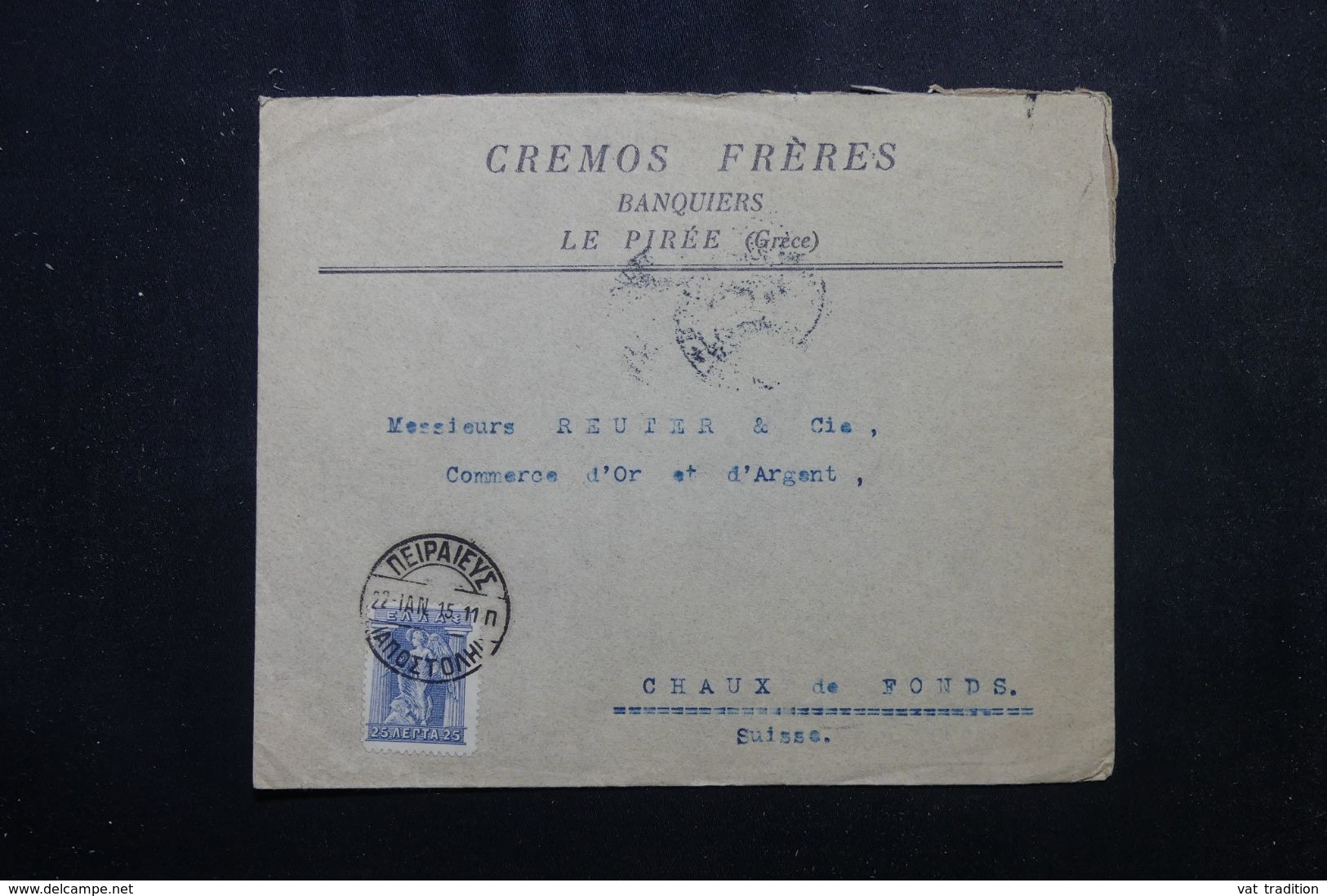 GRECE - Enveloppe Commerciale De Le Pirée Pour La Suisse En 1915 -  L 64455 - Brieven En Documenten