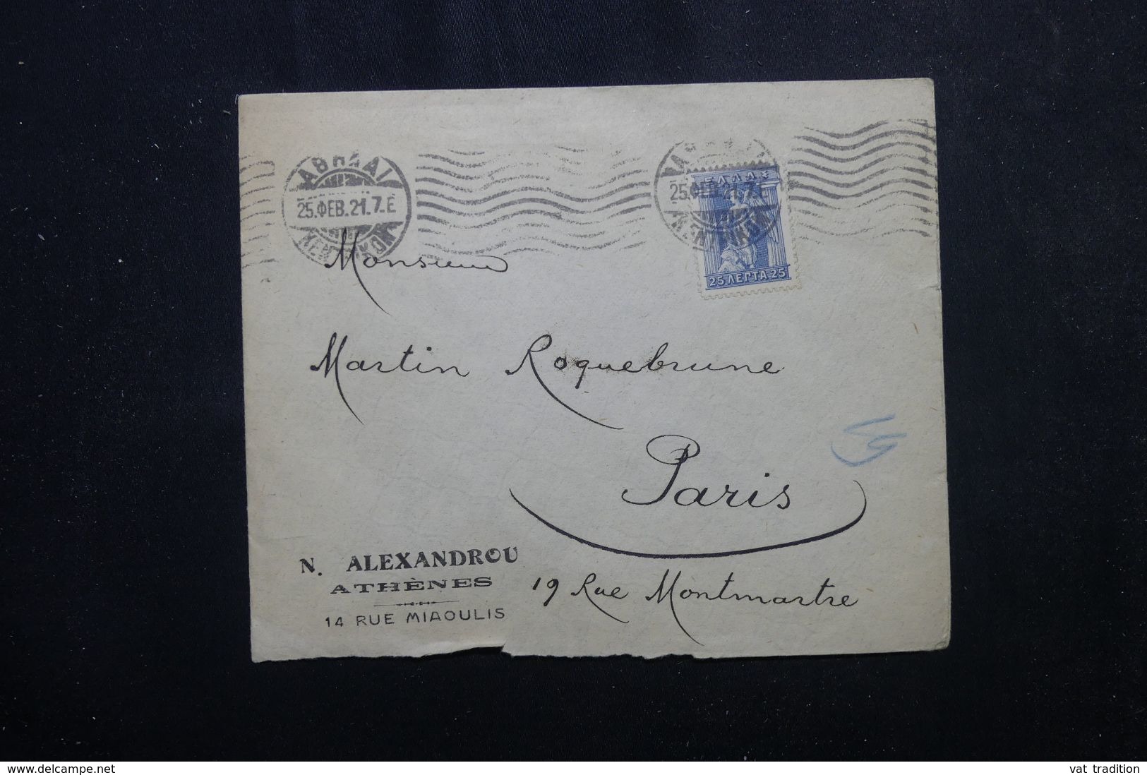 GRECE - Enveloppe De Athènes Pour Paris En 1921  -  L 64463 - Briefe U. Dokumente