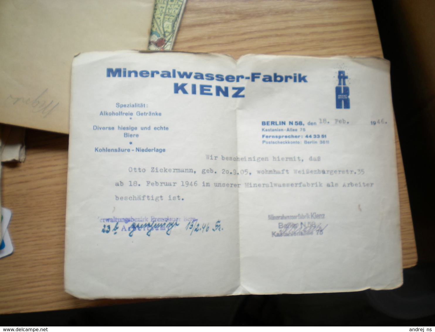 Berlin Mineralwasser Fabrik Kienz - Alimentos