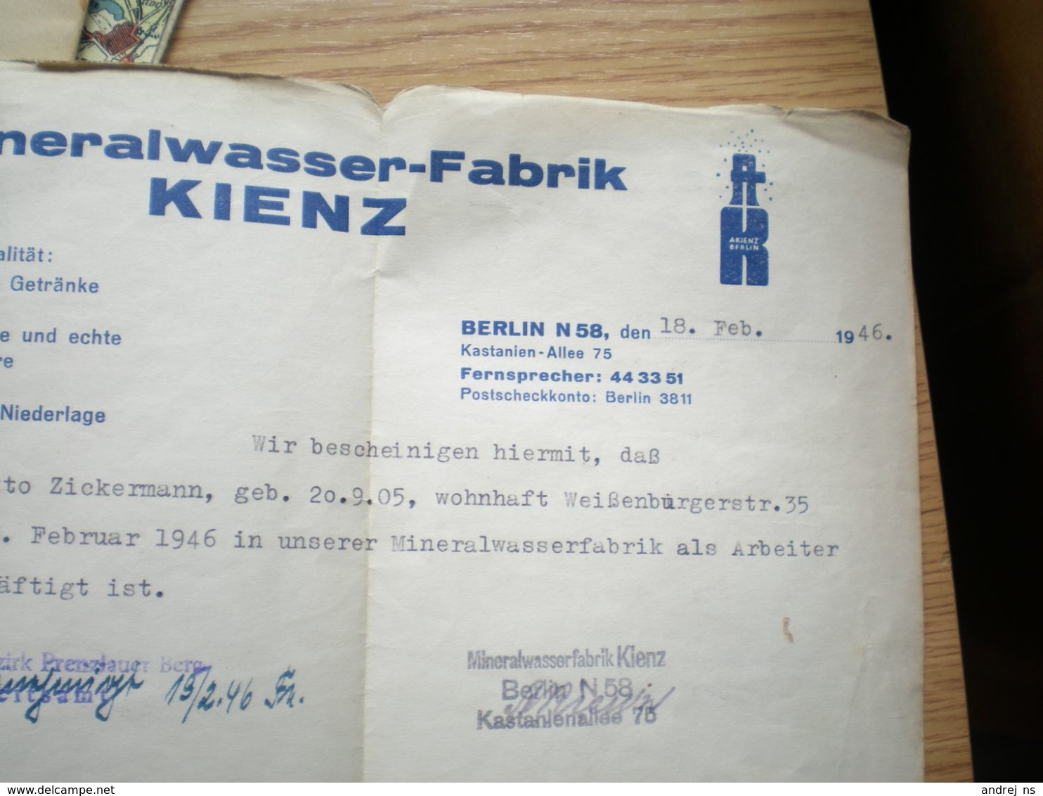 Berlin Mineralwasser Fabrik Kienz - Alimentos