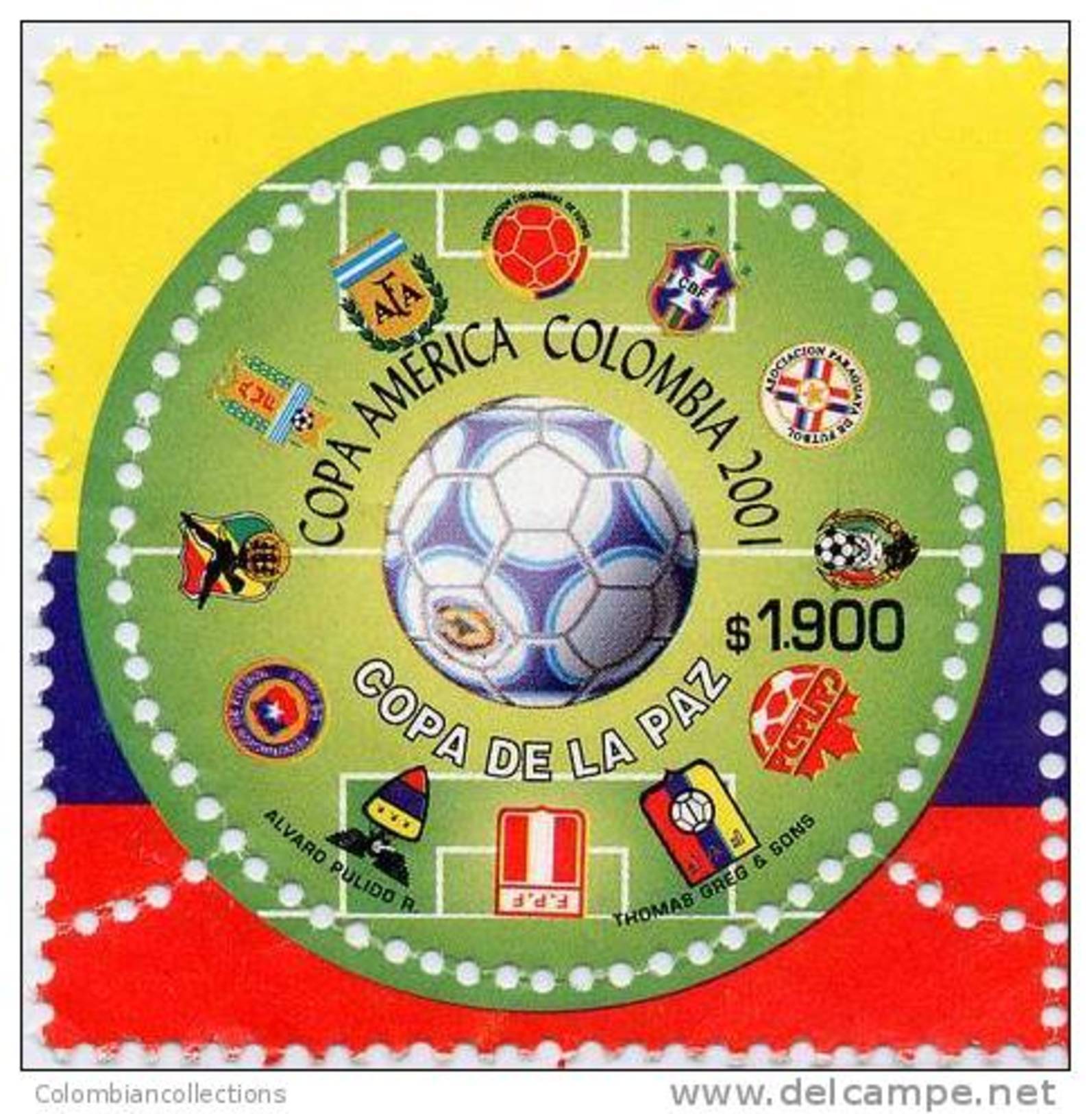 Lote 68e, Colombia, 2001, Futbol, Estampilla Inusual, No Regular, Unsual, Circular Stamp - Kolumbien