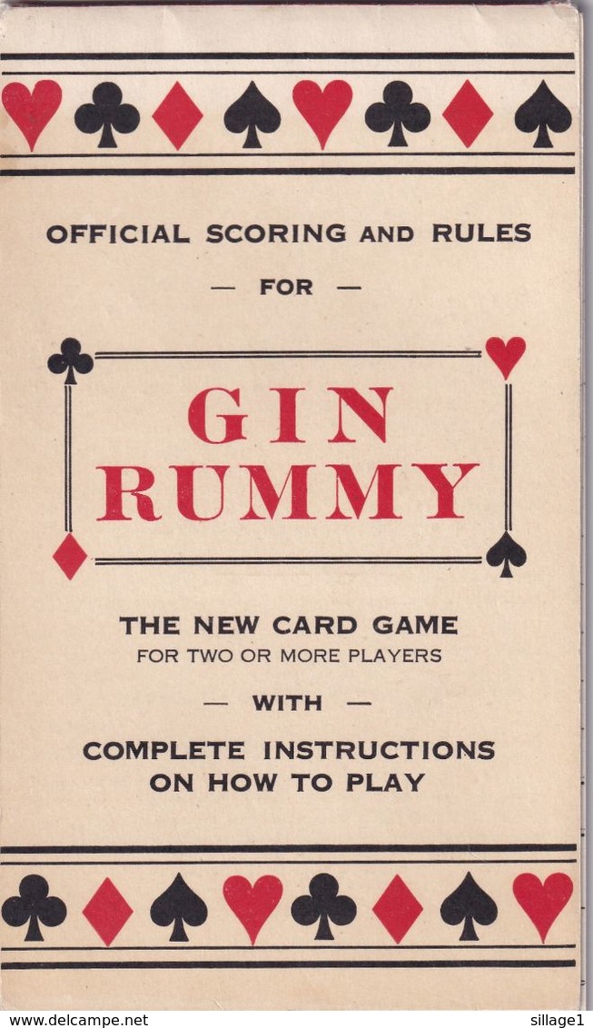 GIN RUMMY - Official Scoring And Rules - The New Card Game With Complete Instructions On How To Play -  RARE - Palour Games