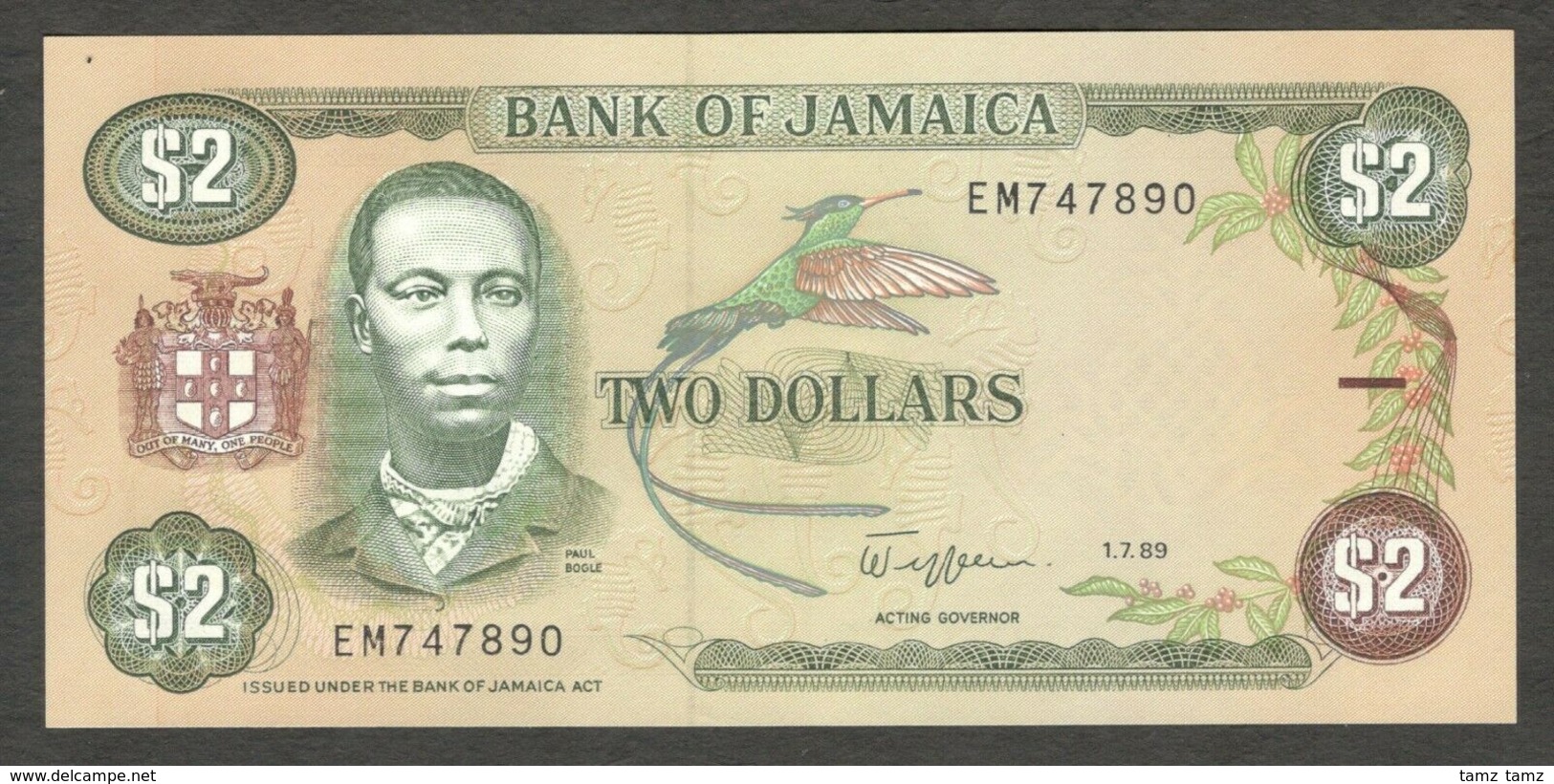 Jamaica 2 Dollars 1989 UNC- - Jamaique