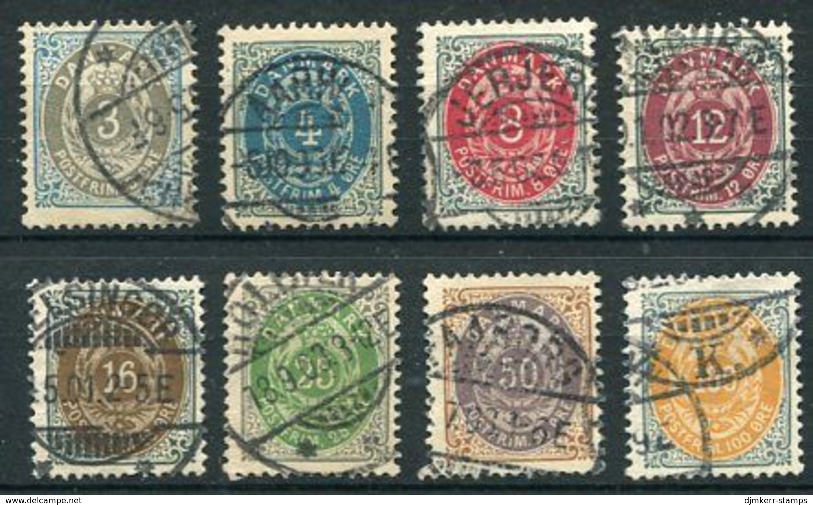 DENMARK 1895-98 Numeral In Oval Set Of 8 Perforated 12¾, Large Crown Watermark, Used.  Michel 22-31 I Y B - Used Stamps