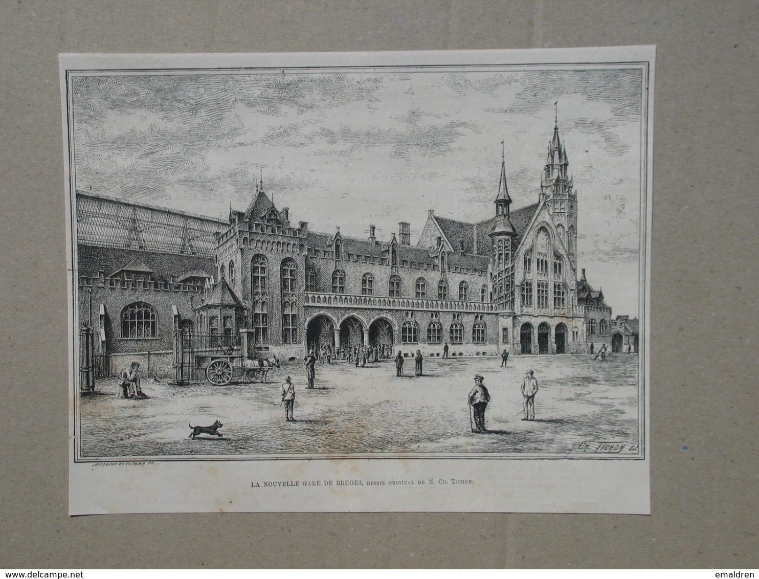 Brugge / Bruges. Station / Gare.  Gravure 1885. - Documents Historiques