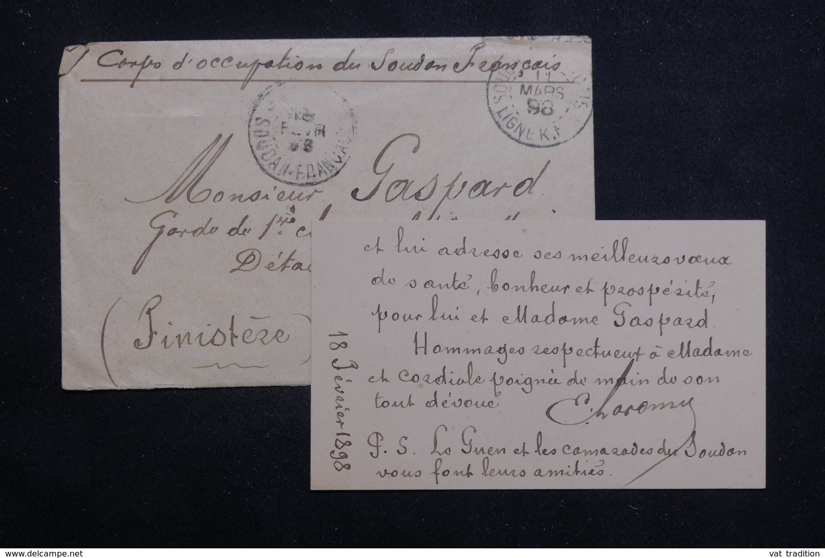 SOUDAN - Enveloppe Du Corps D'Occupation Du Soudan Pour Brest En 1898 En Fm -  L 64508 - Covers & Documents