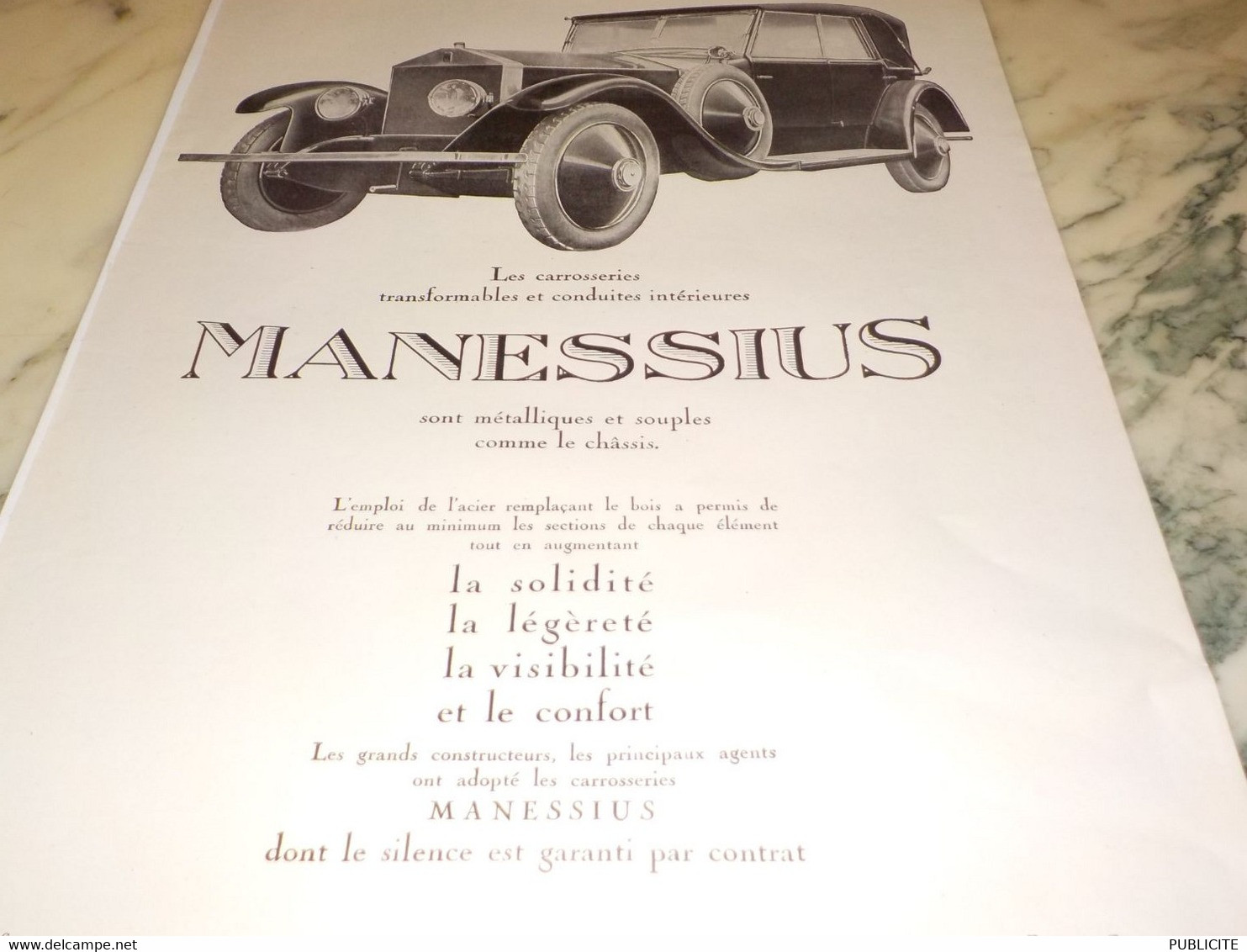 ANCIENNE PUBLICITE LES CARROSSERIES MANESSIUS LEVALLOIS PERRET 1925 - Automobili