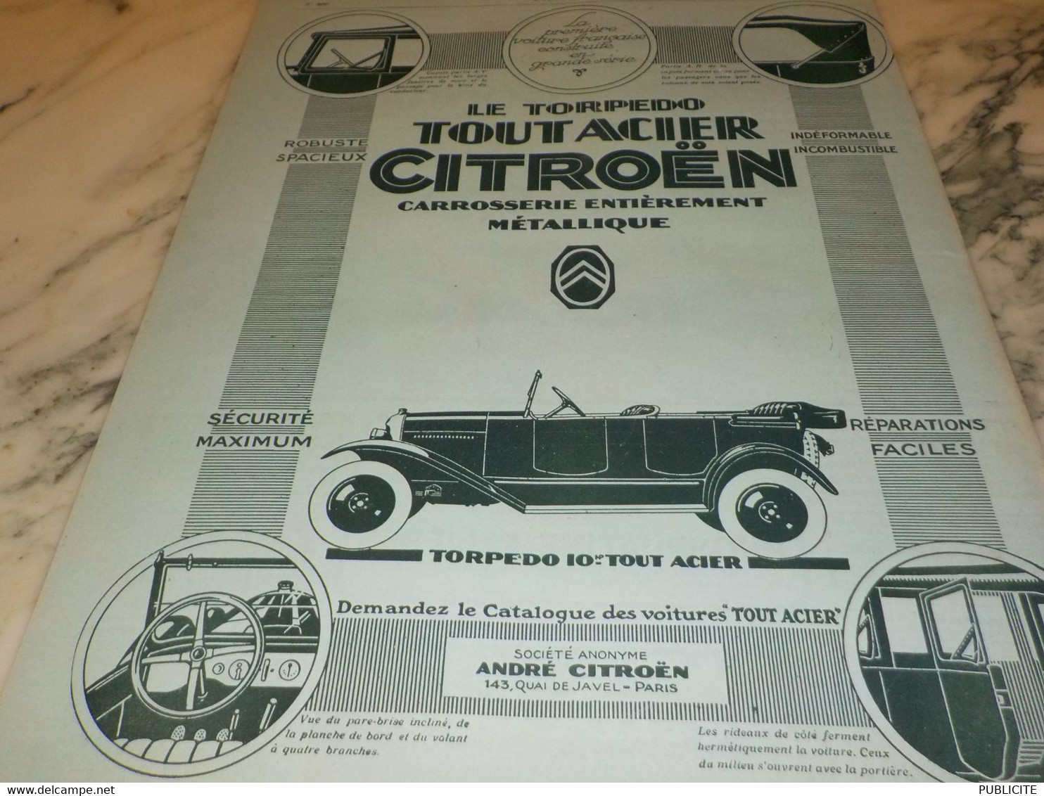 ANCIENNE PUBLICITE TOUT ACIER  AUTO TORPEDO  CITROEN  1925 - Cars