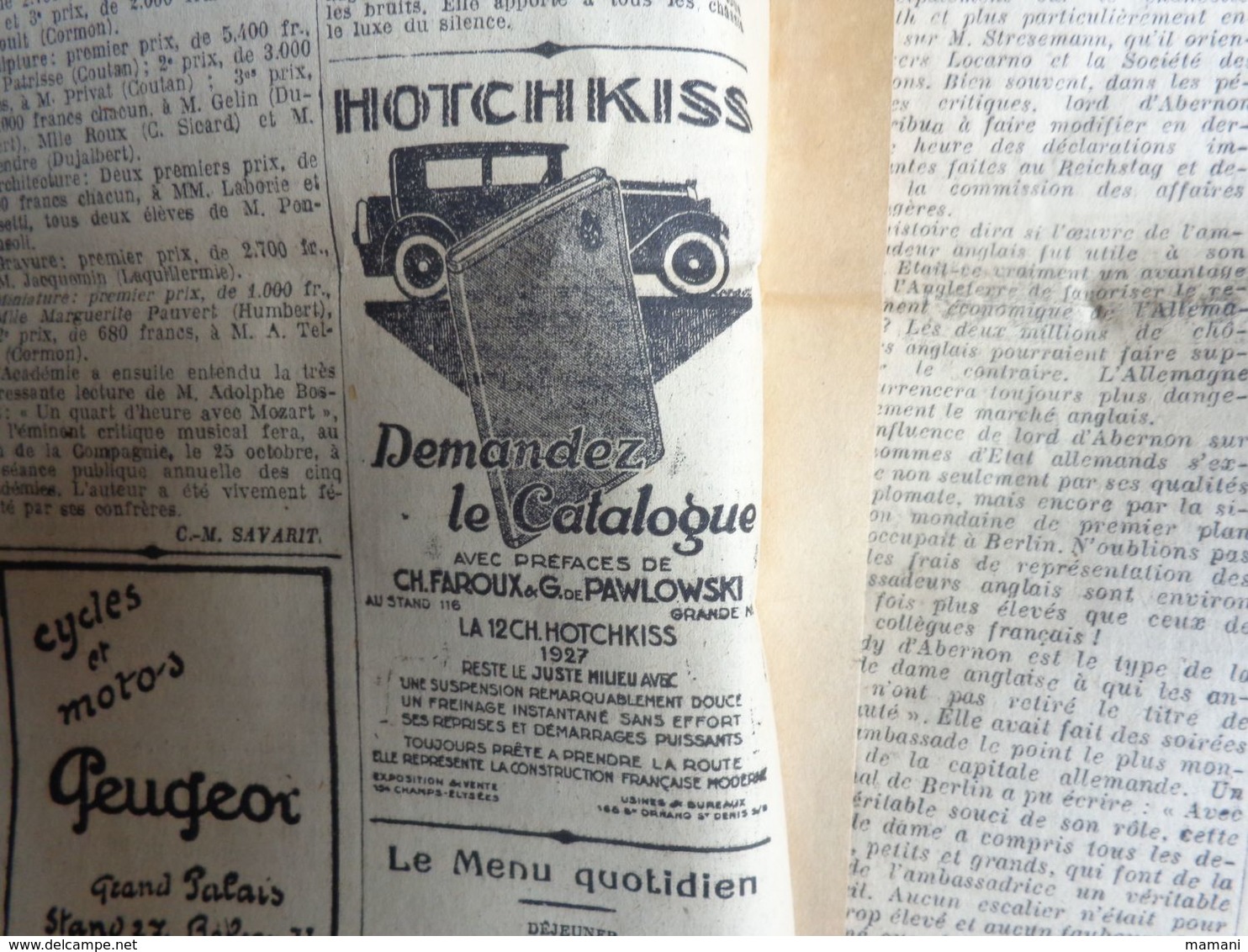 journal  cadeau anniversaire -l'echo de paris -11 octobre 1926-la volka proletarienne -pub auto-le salon automobile