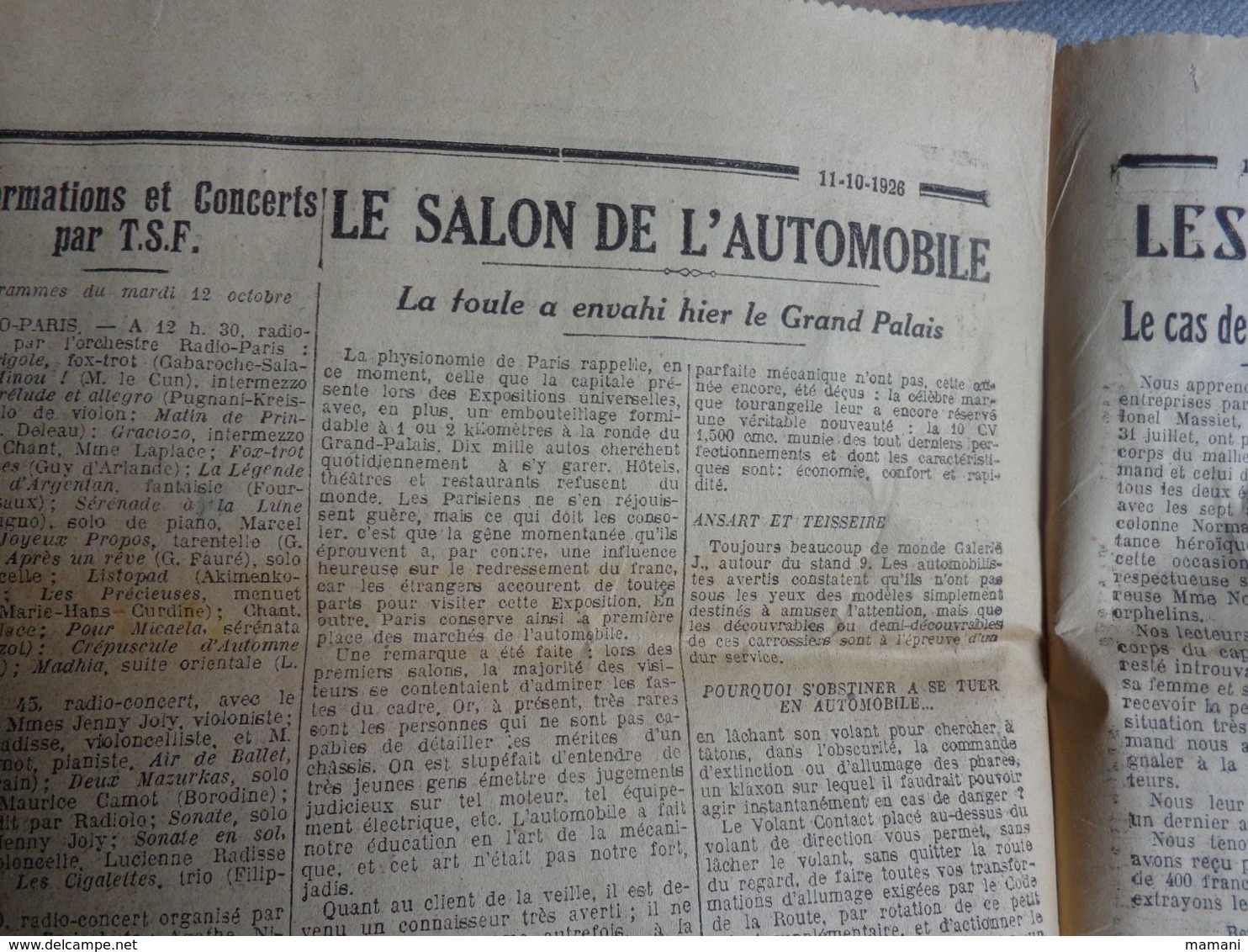 journal  cadeau anniversaire -l'echo de paris -11 octobre 1926-la volka proletarienne -pub auto-le salon automobile