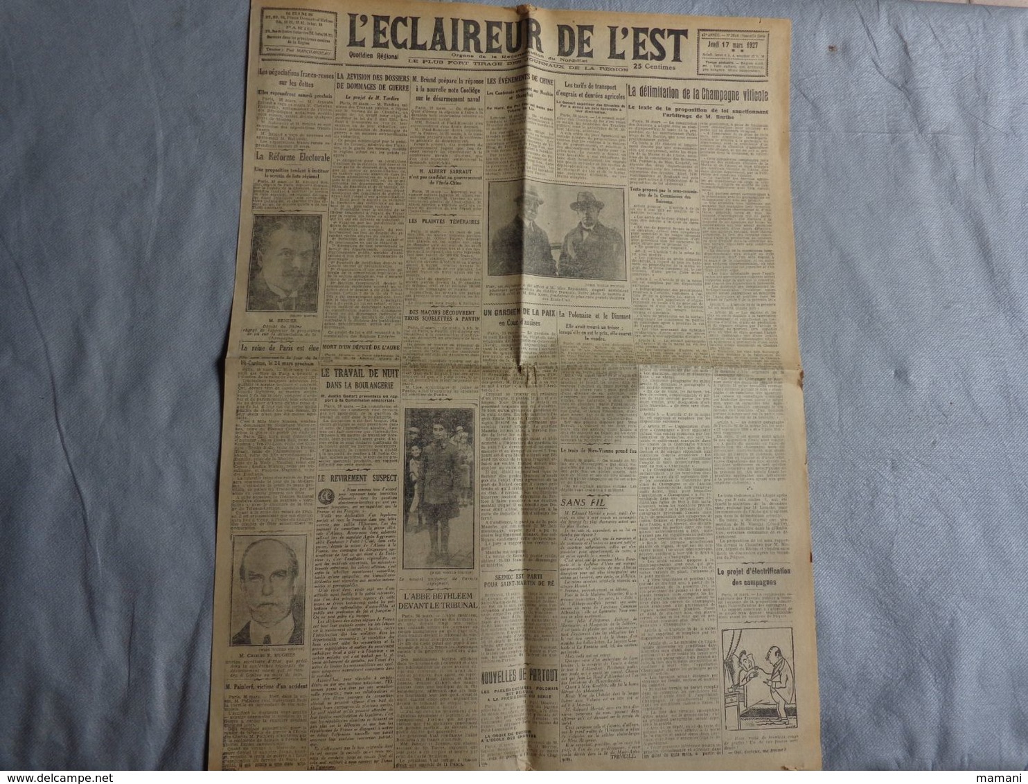 Journal  Cadeau Anniversaire -l'eclaireur De L'est 17 Mars 1927-revision Dossiers Dommages Guerre Bendre-hughes-seznec - Other & Unclassified