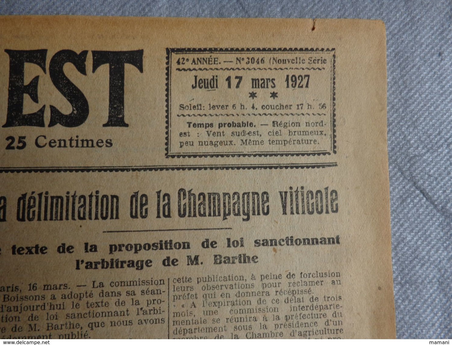 Journal  Cadeau Anniversaire -l'eclaireur De L'est 17 Mars 1927-revision Dossiers Dommages Guerre Bendre-hughes-seznec - Other & Unclassified