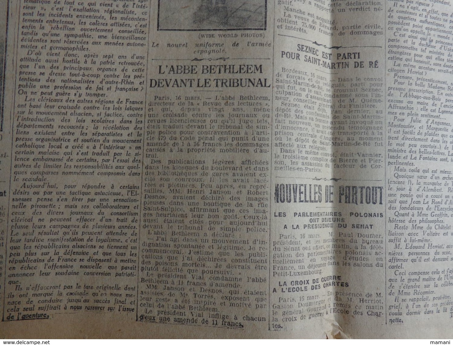 journal  cadeau anniversaire -l'eclaireur de l'est 17 mars 1927-revision dossiers dommages guerre bendre-hughes-seznec