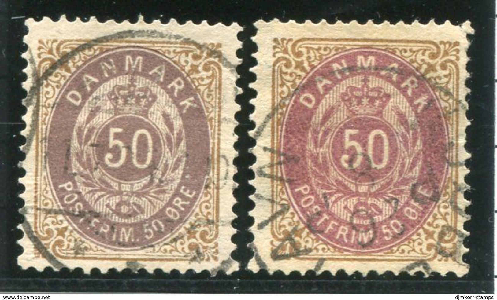 DENMARK 1875 Numeral In Oval 50 Øre Perforated 14:13½ In Two Shades Used.  Michel 30 I Y Ab,c - Oblitérés