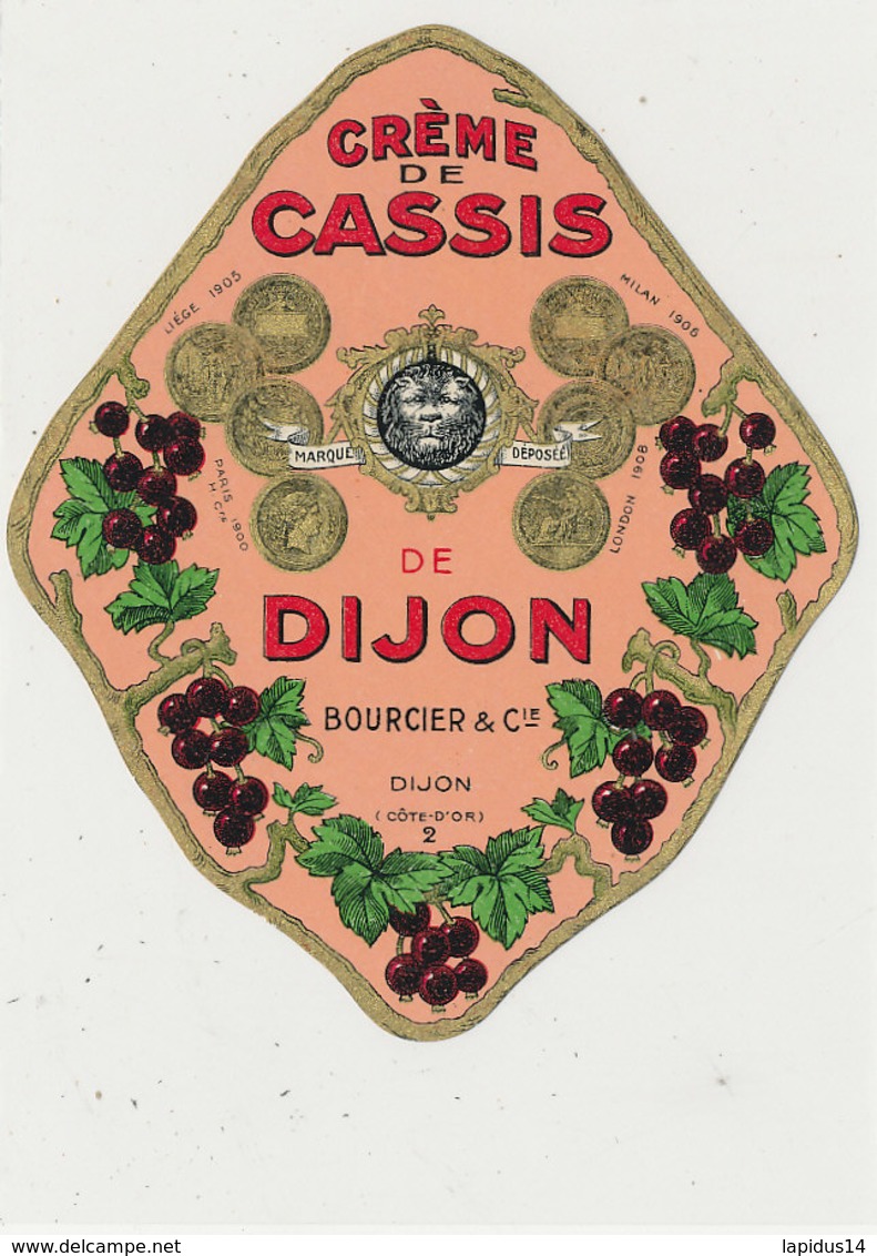 AN 1069 / ETIQUETTE   - CREME DE   CASSIS   BOURCIER  DIJON - Andere & Zonder Classificatie