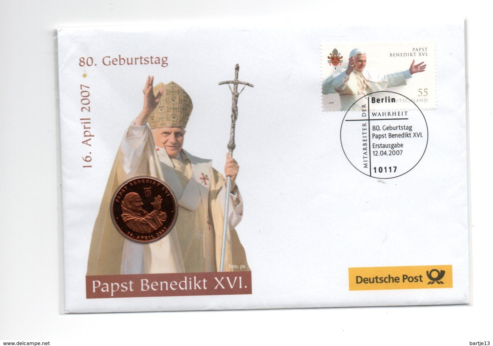 VATICAAN COVER WITH MEDAL PAPST BENEDIKT XVI - 80st GEBURTSTAG 16.04.2007 - Other & Unclassified