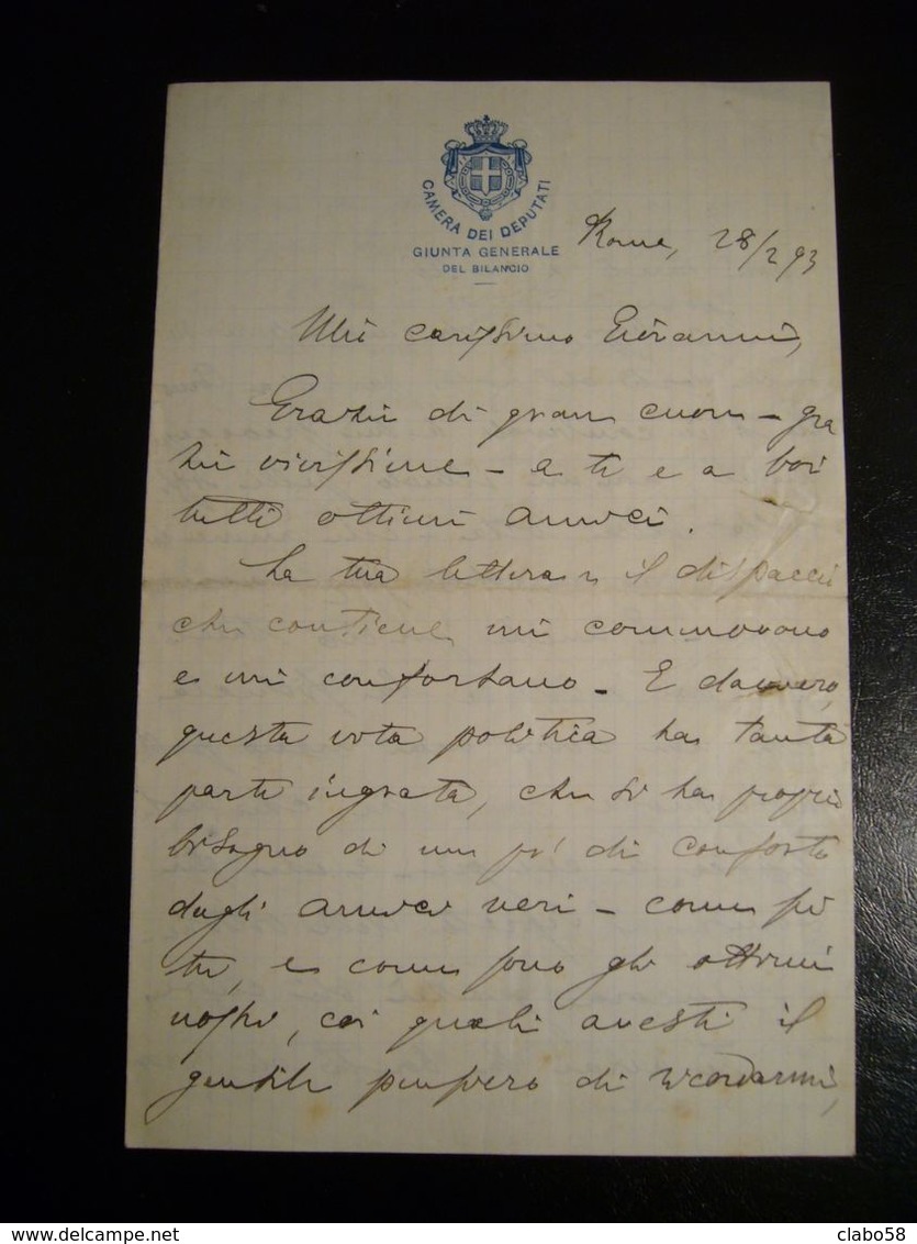 ORIGINALE LETTERA MANOSCRITTA INTESTATA  CAMERA DEI DEPUTATI GIUNTA GENERALE DEL BILANCIO  REGNO D'ITALIA 1893 - Manuscrits