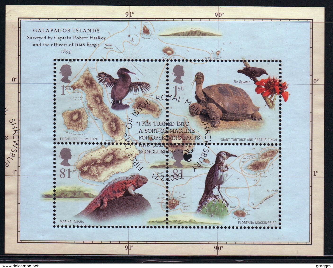 GB 2009 Mini Sheet Celebrating Birth Bicentenary Of Charles Darwin In Fine Used Condition. - Blocks & Kleinbögen