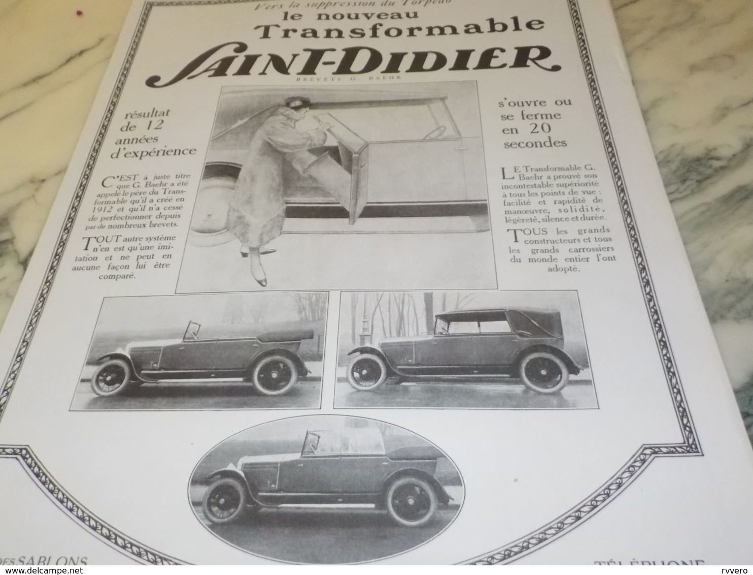 ANCIENNE PUBLICITE LE NOUVEAU TRANSFORMABLE MAGASIN  SAINT DIDIER 1925 - Coches