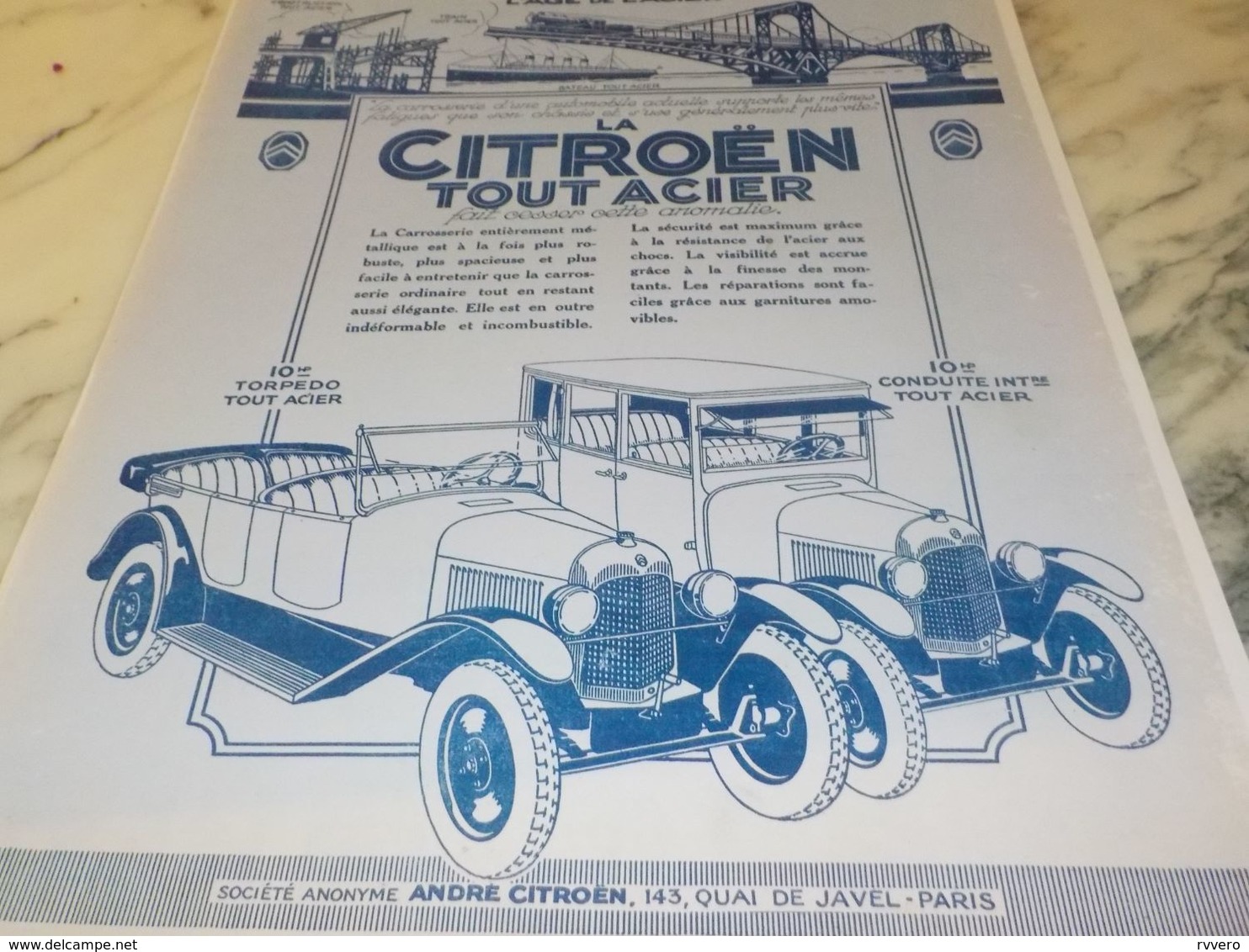 ANCIENNE PUBLICITE TOUT ACIER  AUTO   CITROEN  1925 - Voitures