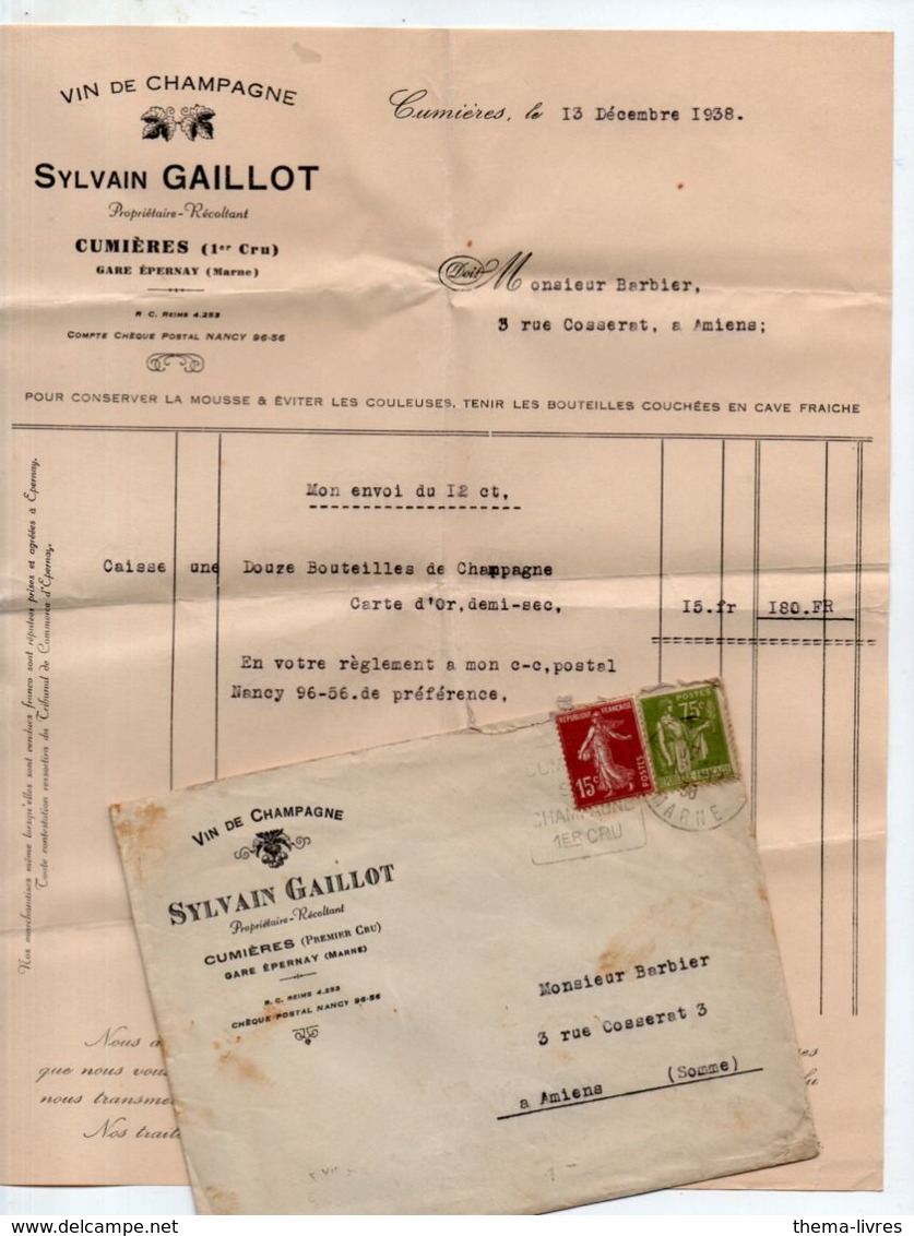 Cumières (51 Marne) Lot De 4 Documents  Avec Leur Enveloppe D'expédition 1930 (PPP23378) - Publicités
