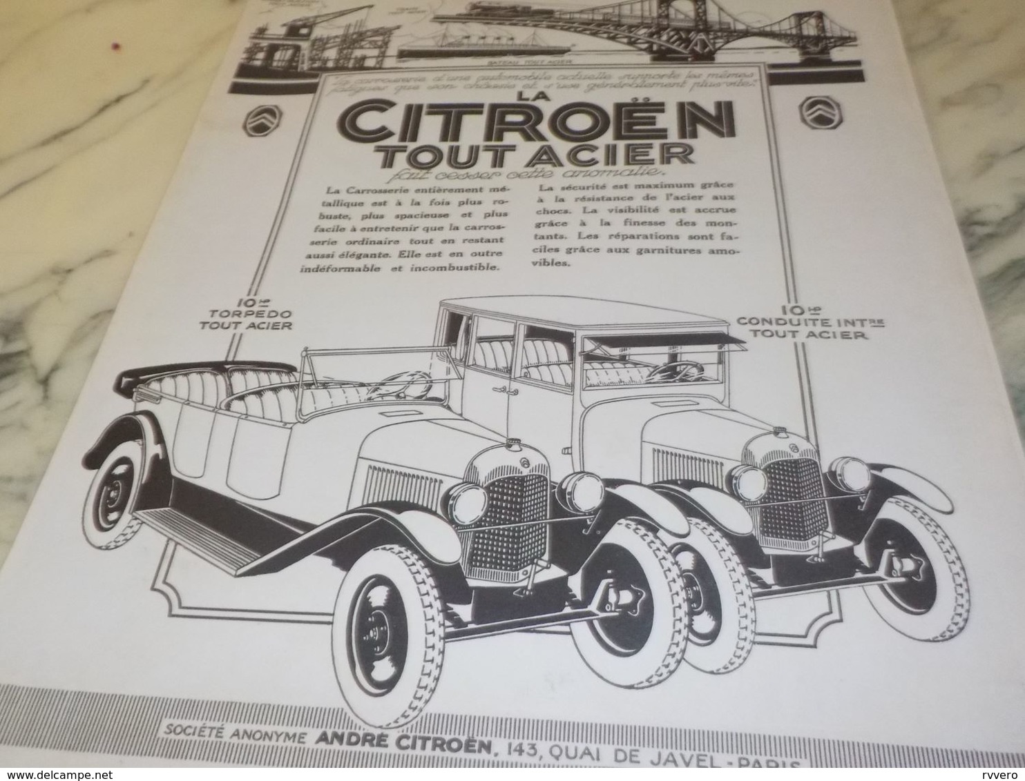 ANCIENNE PUBLICITE TOUT ACIER  AUTO   CITROEN  1925 - Automobili