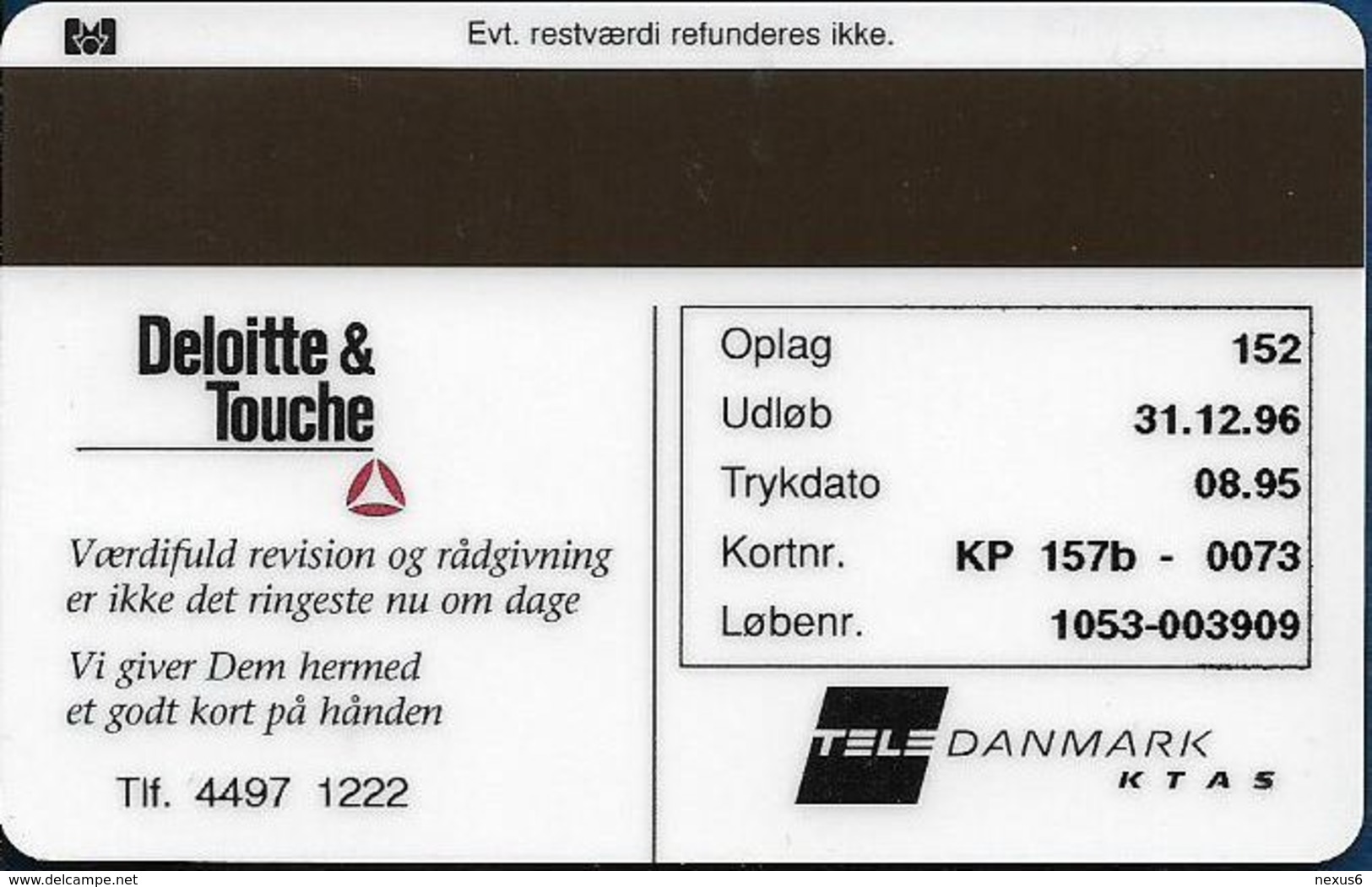 Denmark - KTAS - Privates - Deloitte & Touche - TDKP157b - 08.1995, 20kr, 152ex, Used Rare! - Dänemark