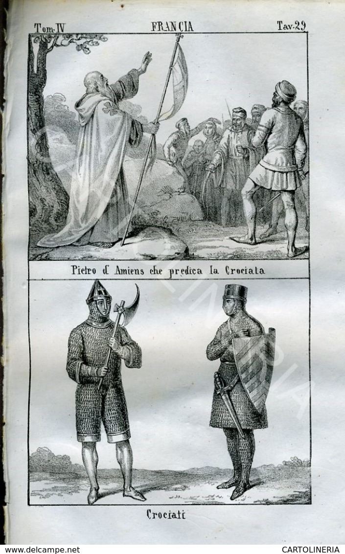 Stampa Incisione Costumi Europa Francia Pietro D' Amiens Crociati - Estampas & Grabados