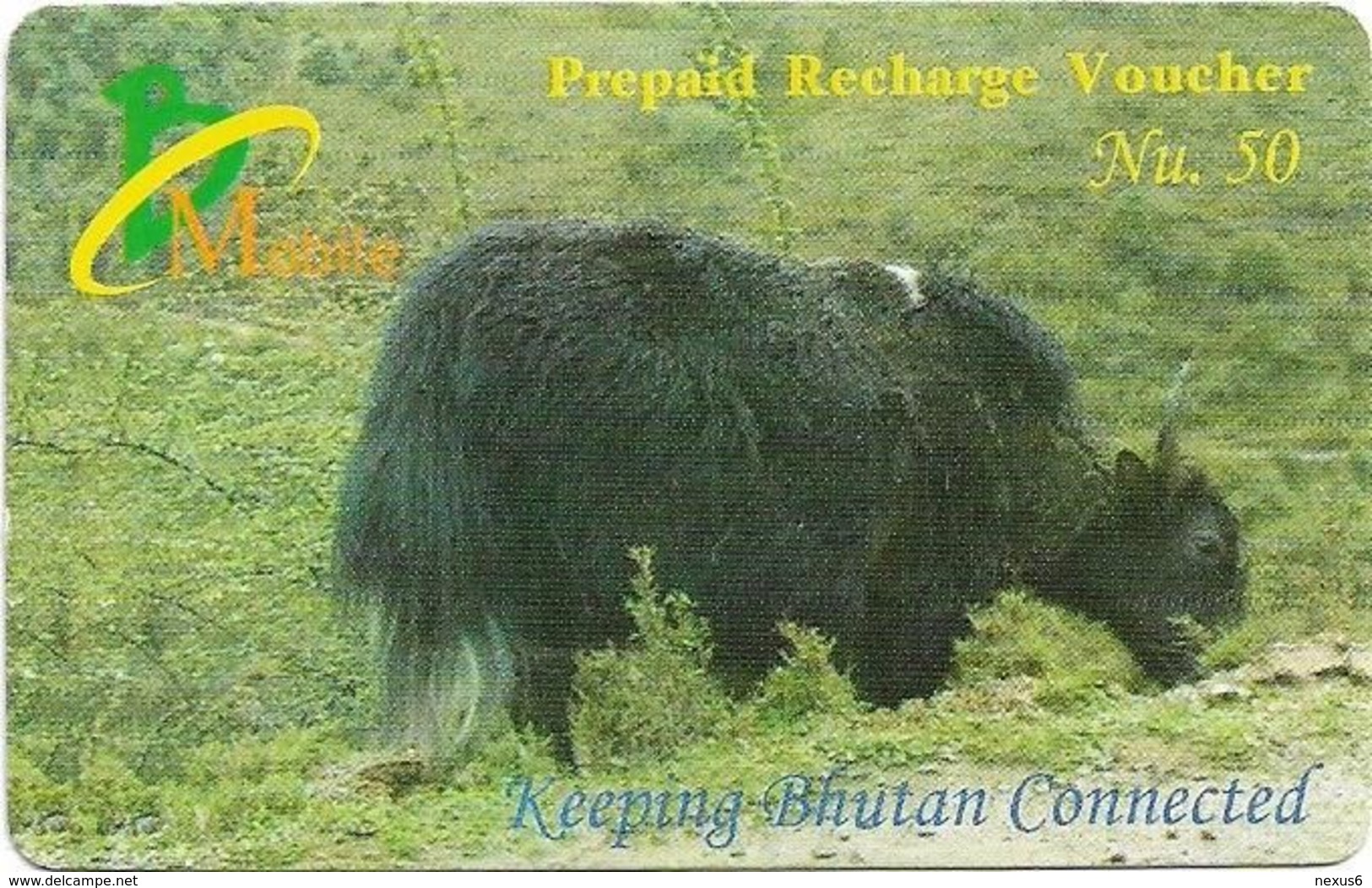 Bhutan - BMobile - Mountain Goat #1 (Face Value At Top Right Only), - GSM Refill 100Nu, Used - Butan