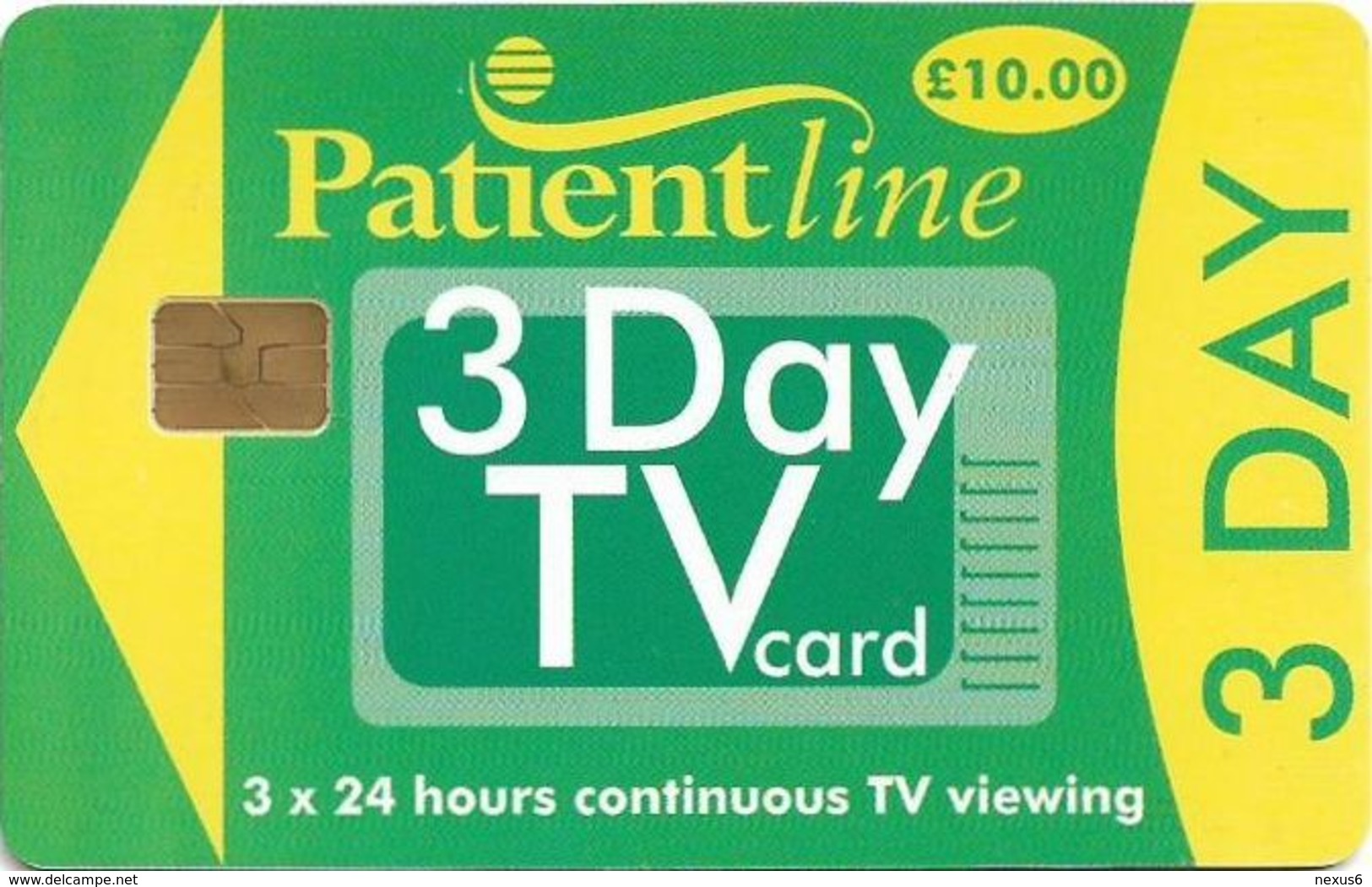 UK - Patientline - 3 Day TV Card (Green & Yellow), Cn. 1PLFFK Bold, 10£, Used - [ 8] Ediciones De Empresas