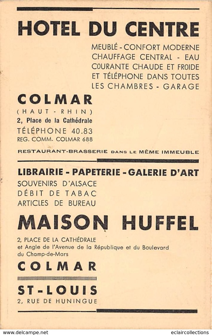 Colmar           68         Hôtel Du Centre  - Carte Portefeuille  -   (voir Scan) - Colmar