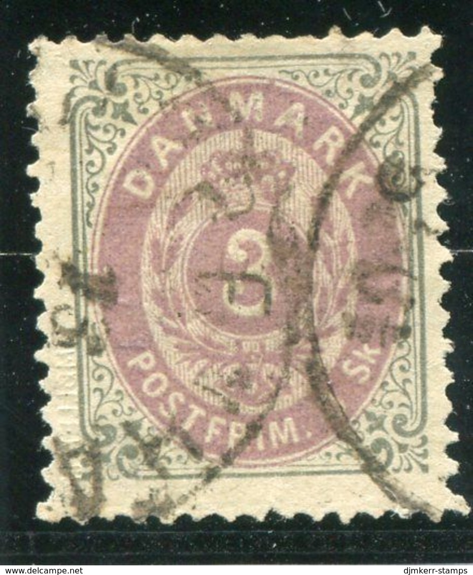 DENMARK 1870 Numeral In Oval 3 Sk. Grey/lilac Used.  Michel 17 I Aa - Oblitérés