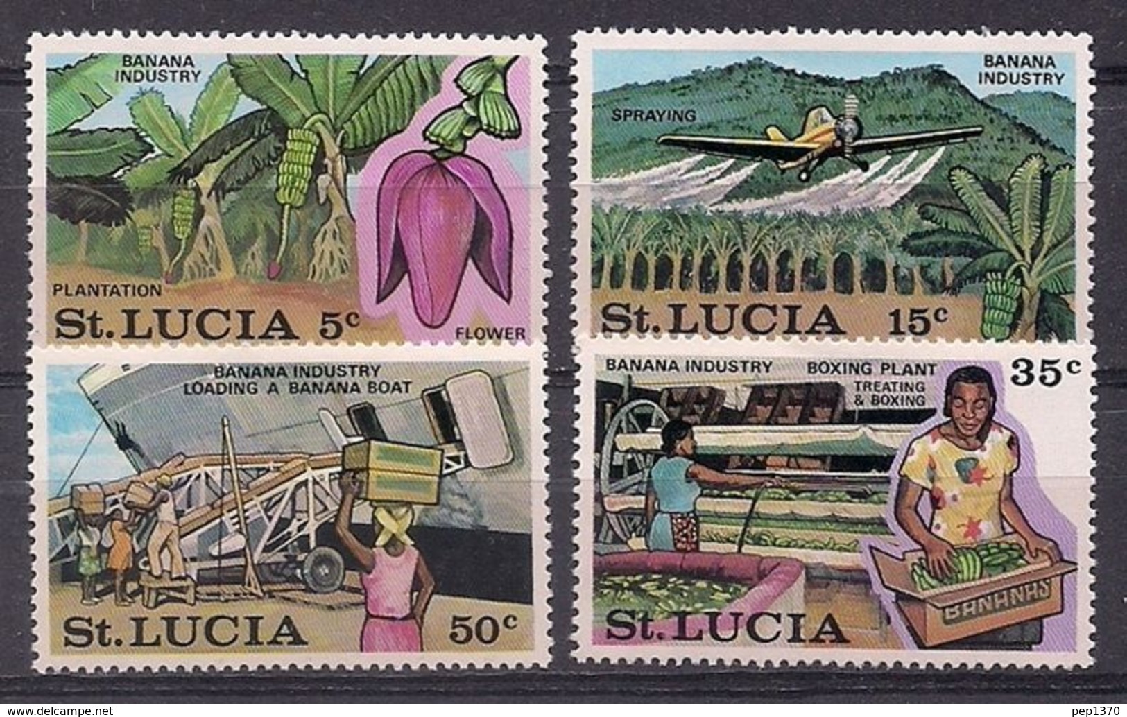 SANTA LUCIA 1973 - INDUSTRIA DE LA BANANA - YVERT Nº 336/339** - Avions
