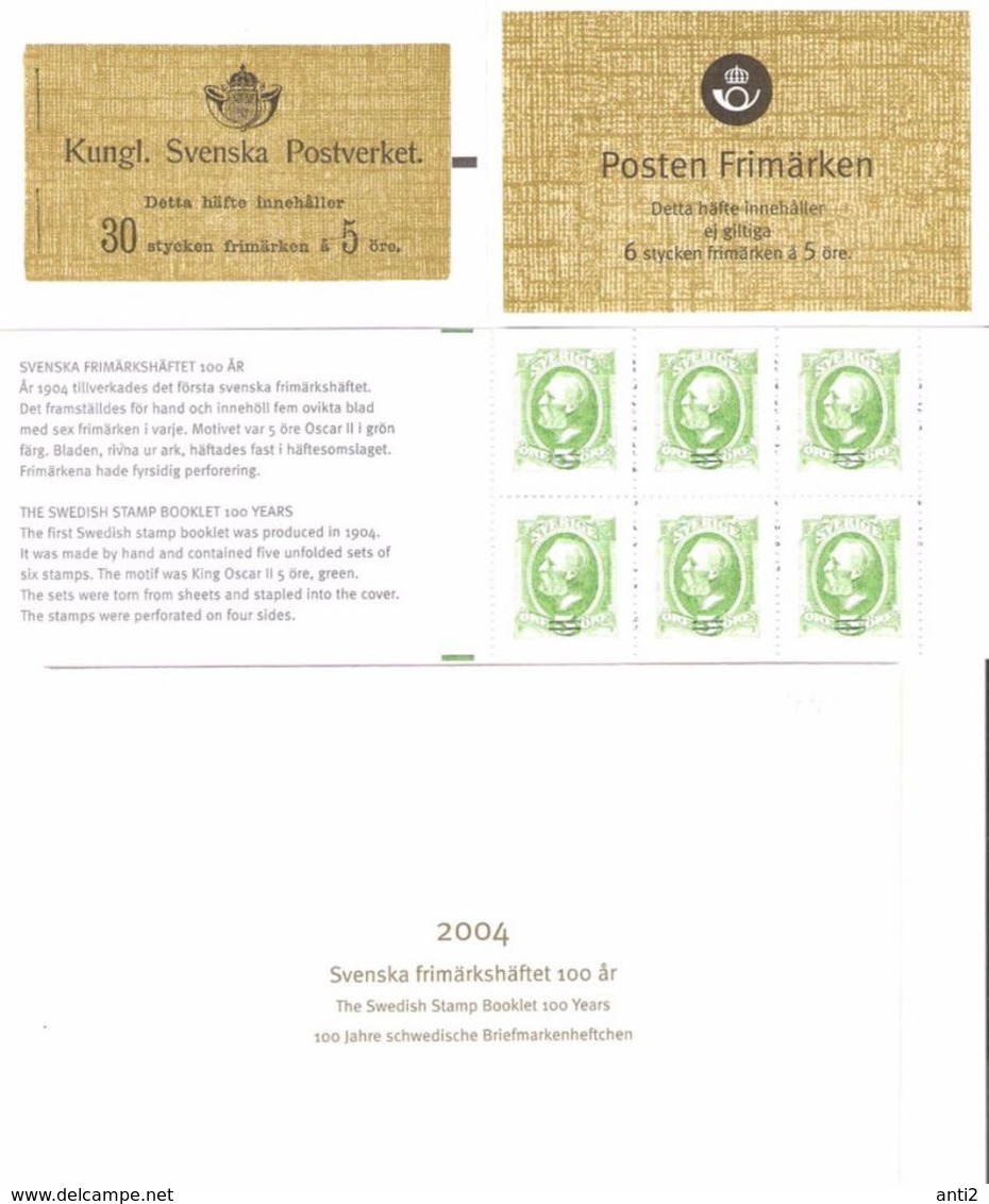 Sweden 2004 Sweden Booklets 100 Year, Booklet - Souvenir Booklet  With 5x Oscar 5øre Green MNH(**) - Storia Postale