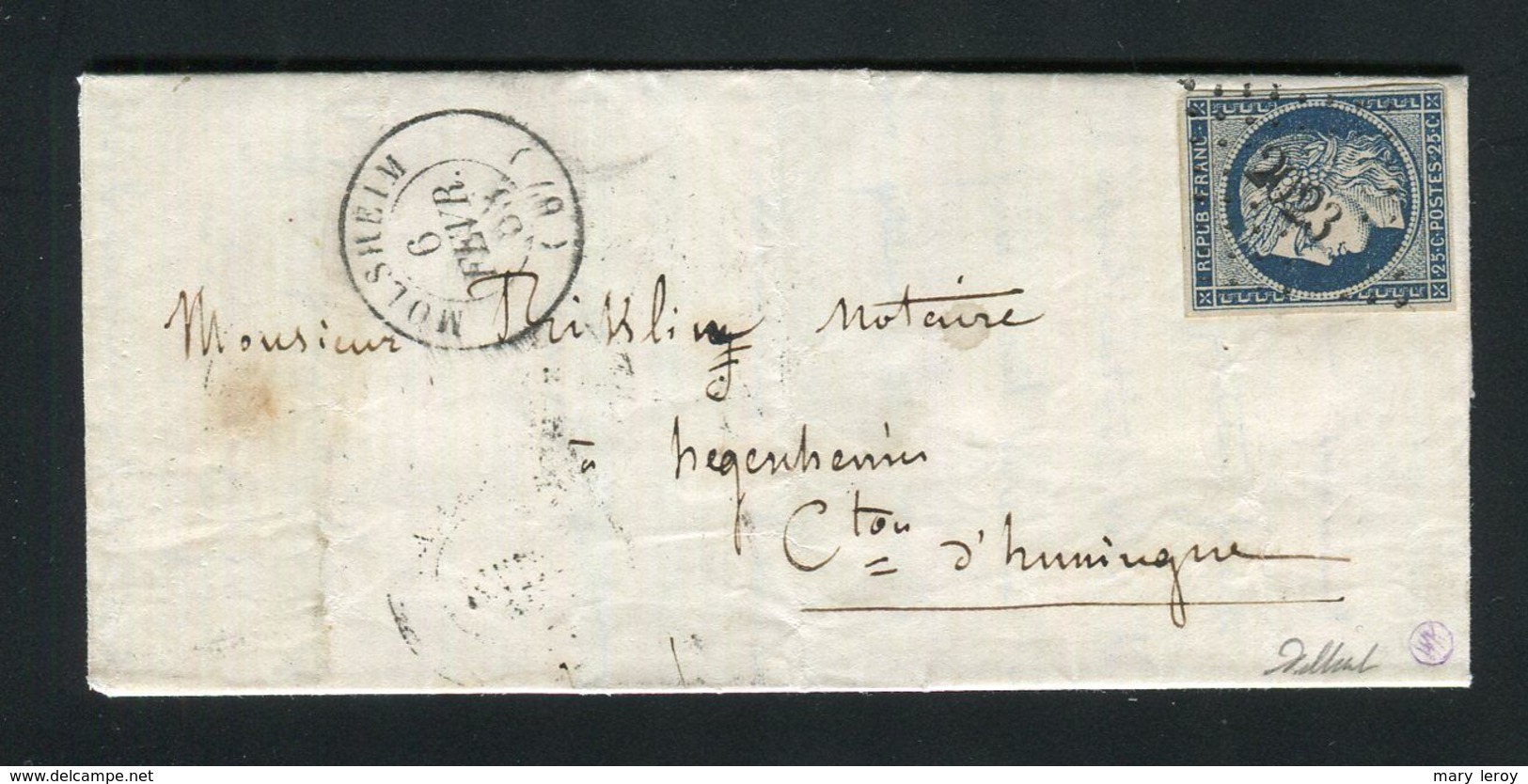 Belle Lettre De Molsheim Pour Hegenheim ( 1853 ) Avec Un N° 4 - 1849-1876: Classic Period